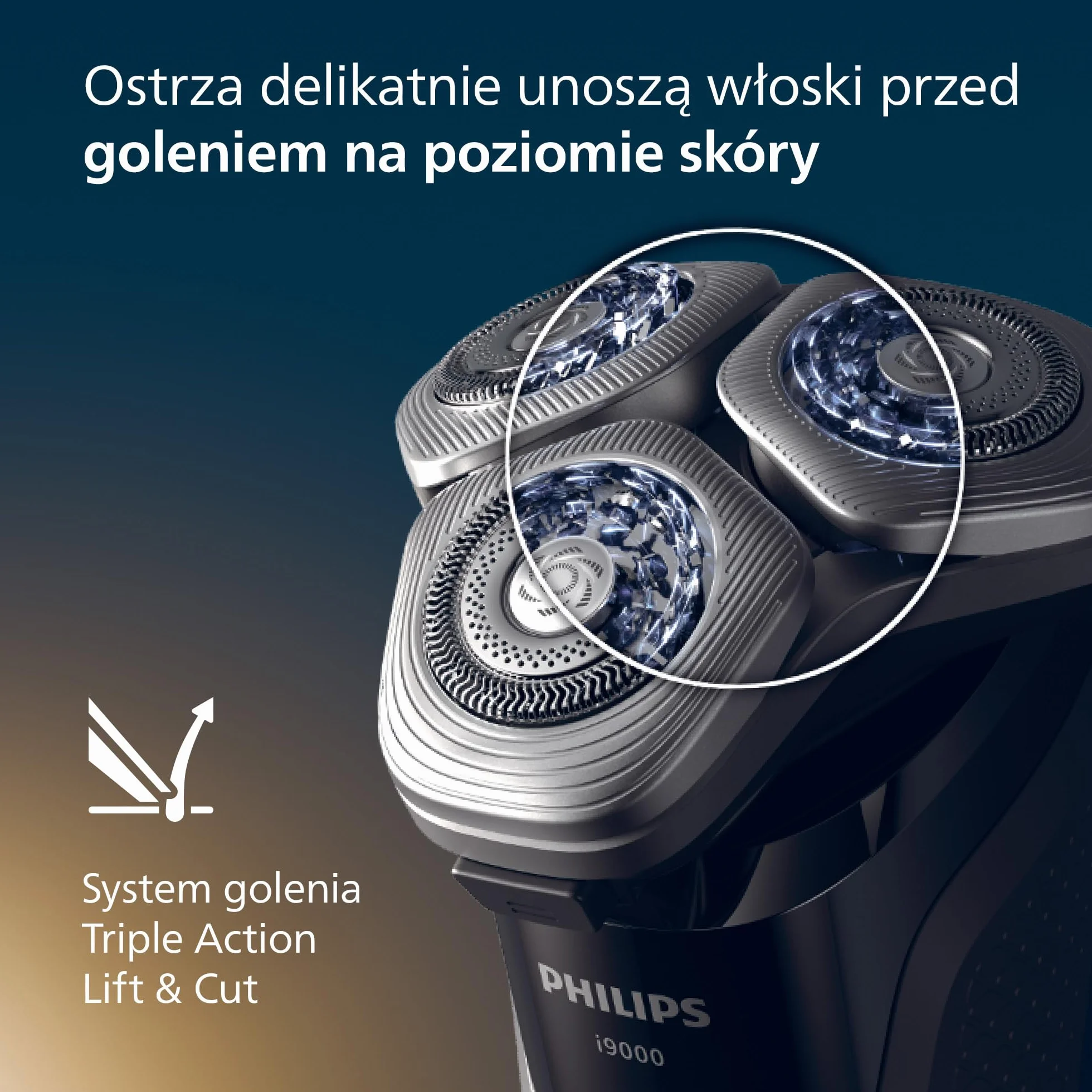 Philips Shaver i9000, golarka elektryczna do golenia na mokro i na sucho, technologią Skin IQ, systemem Triple Lift & Cut, podwójnymi ostrzami SteelPrecision obracającymi się o 360 stopni, X9000/10