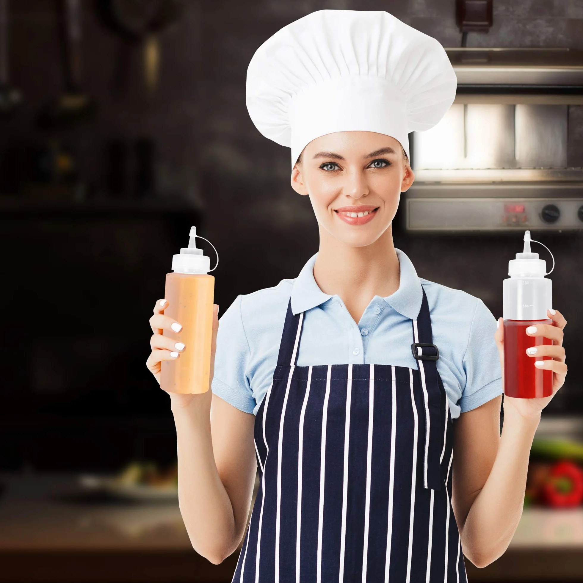 MATANA 8 dużych plastikowych butelek na sos z dyszami, 500 ml, przyprawy, sosy, keczup, sosy, musztarda, oliwa z oliwek, bez BPA, nadają się do mycia w zmywarce
