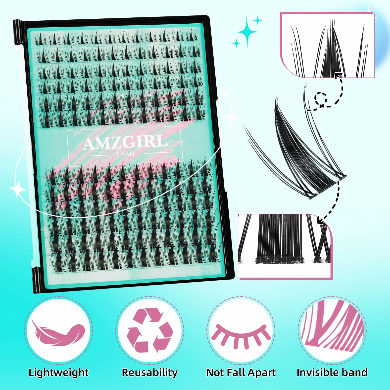 Zestaw przedłużek do rzęs Manga Lashes 144 szt. Fairy Cluster Lashes 8-16 mm Black Bond