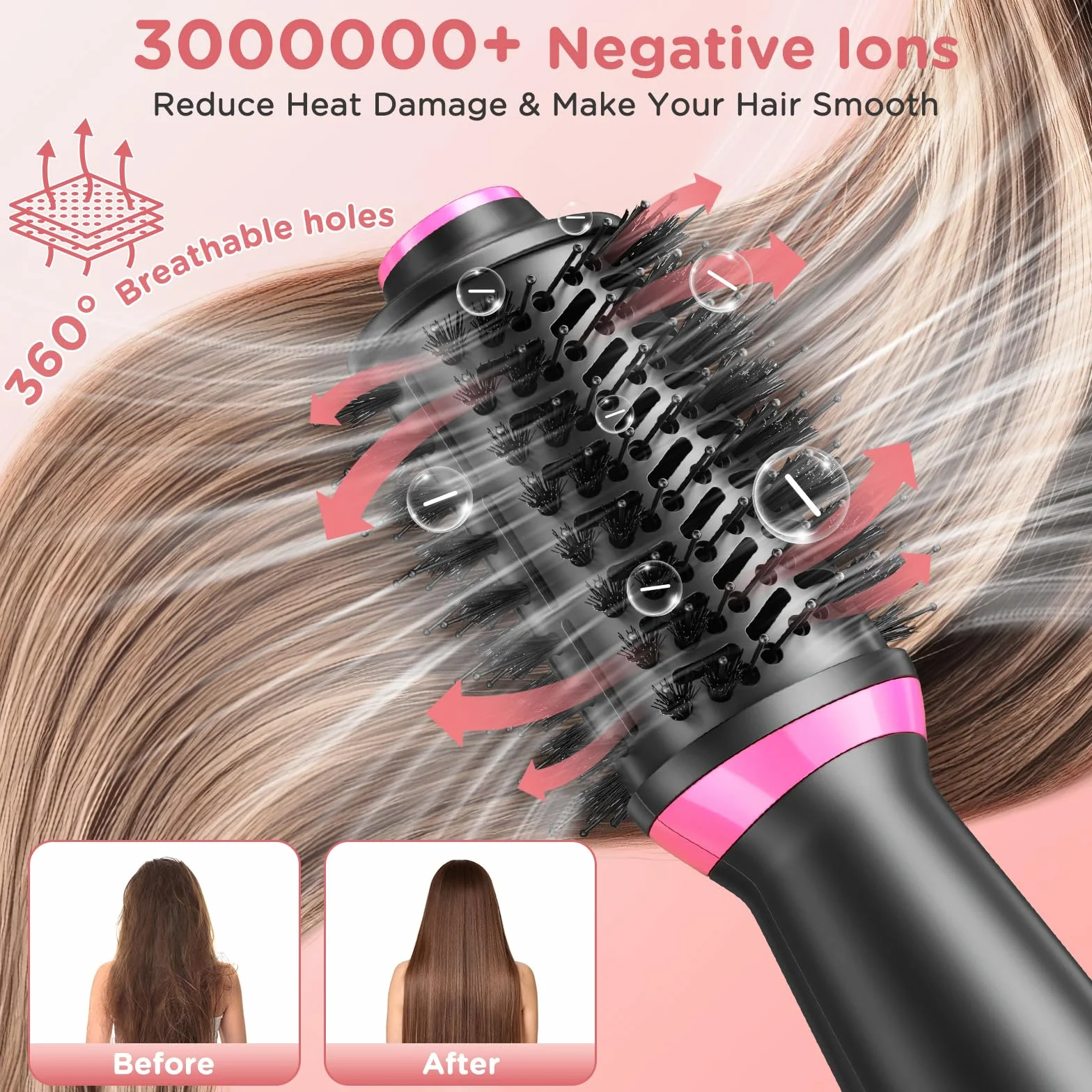 3w1 podwójne napięcie One-Step Ionen Hair Dryer Brush, Szczotka do włosów na gorące powietrze,przenośna Szczotka do suszarki z 2 prędkościami,Szczotka do stylizacji zwiększająca objętość włosów