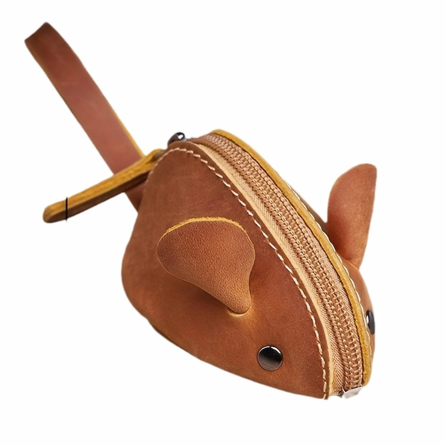 Portmonetka na monety, portfel ze skóry, mała skóra, portmonetka na monety, portmonetka dla dzieci, dla kobiet, dzieci, dziewcząt (w kształcie myszy), żółtka brązowa., portmonetka