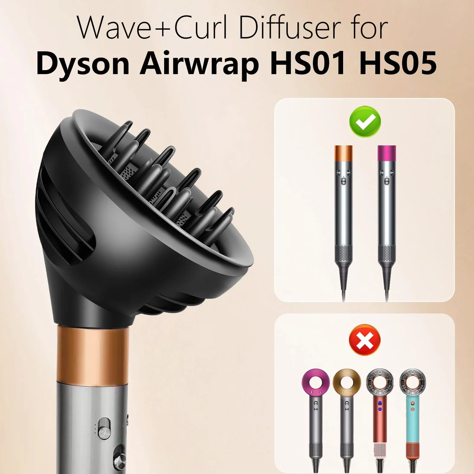 Chuancheng dyfuzor do fal i loków do stylizatora Dyson Airwrap, ulepszony dyfuzor do stylizatora Dyson Airwrap HS01 HS05 HS08 do włosów falistych, kręconych lub z łokami