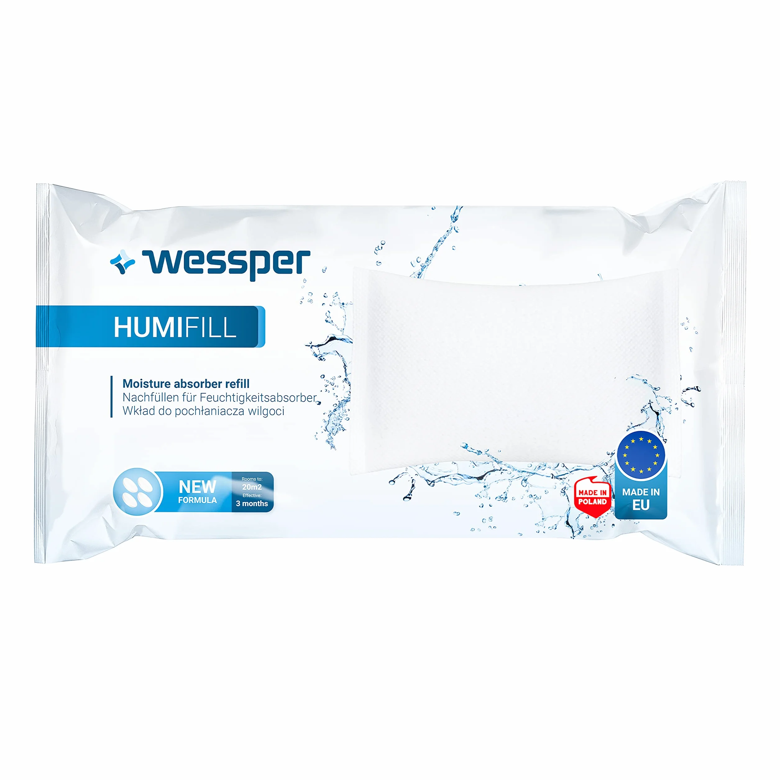 Wessper Humifill Classic zestaw uzupełniający, osuszacz powietrza do pomieszczeń, pasuje do wszystkich pochłaniaczy wilgoci, do samochodów, biura, piwnicy, przechowywania, salonu, 10 sztuk, 250 g, biały