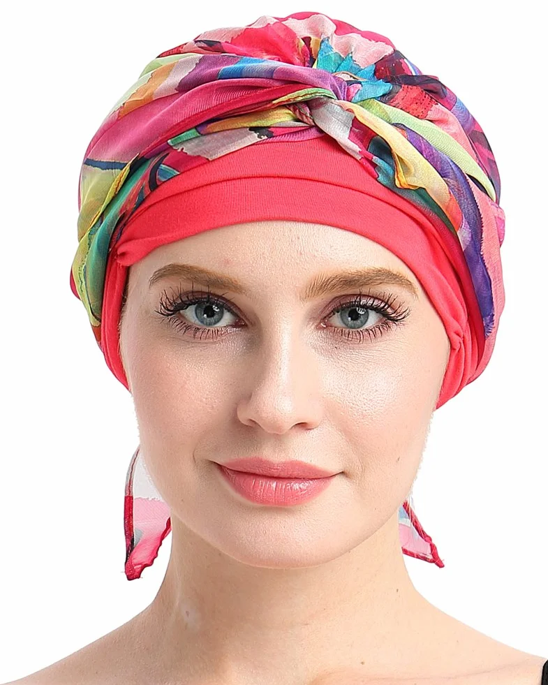 FocusCare chemo turban nakrycie głowy dla kobiet po chemioterapii chorych na raka, Geometryczne drapowanie, jeden rozmiar