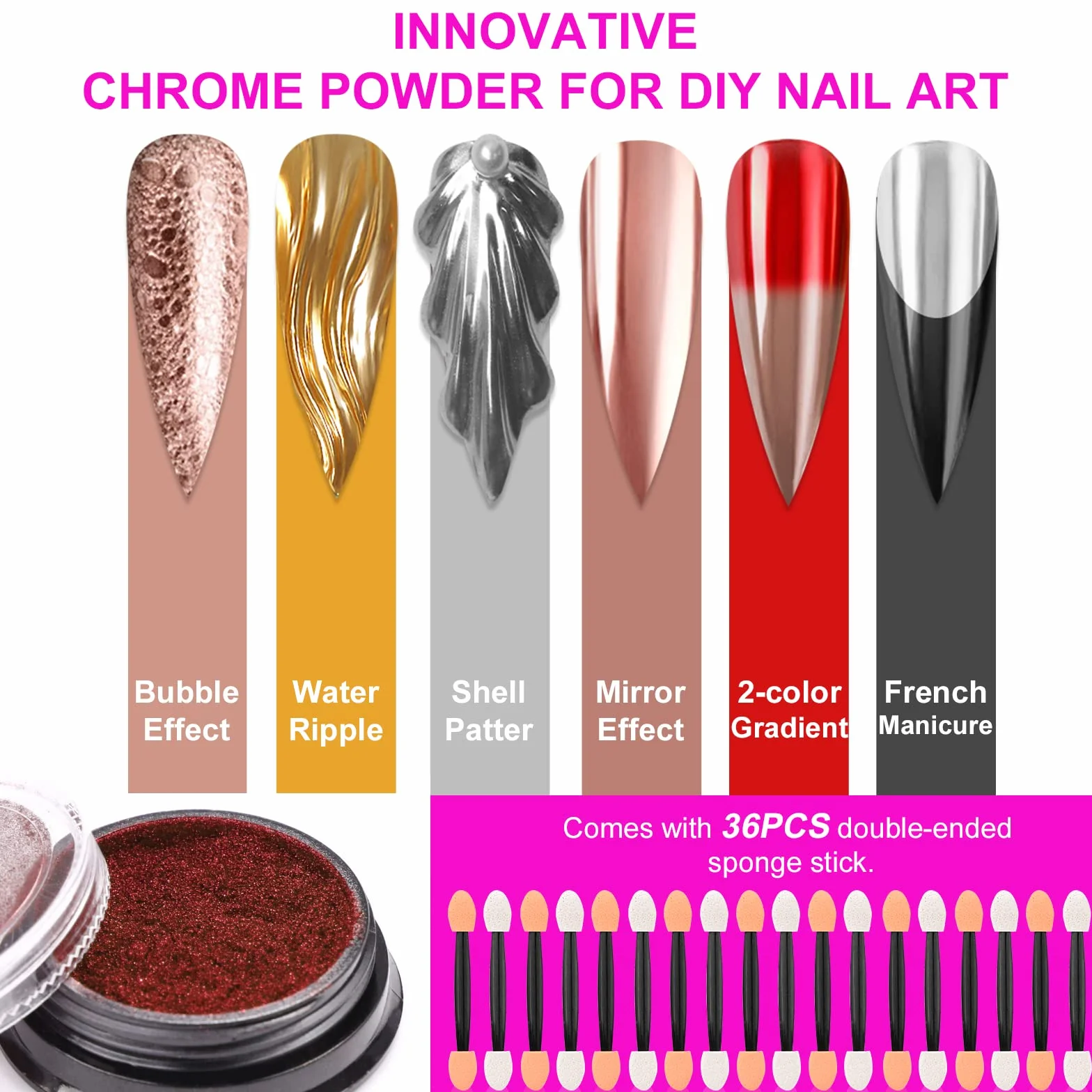 Saviland Chrome Nail Powder Set 36 Kolorów Chromowanego Pudru Do Paznokci Z Efektem Lustra Laser