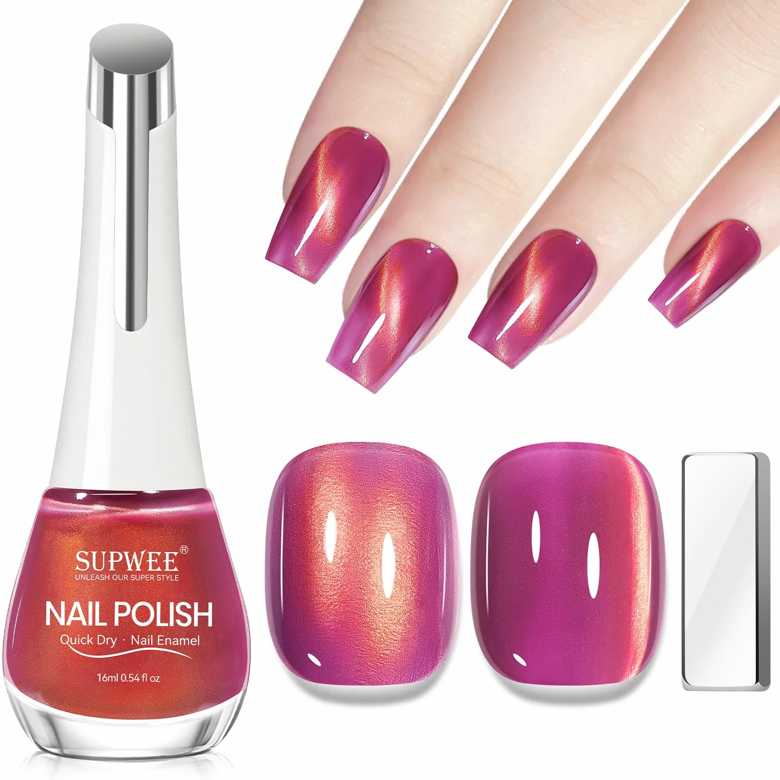 SUPWEE Cat Eye lakier do paznokci z magnesem, 16 ml, szybkoschnący, magnetyczny lakier żelowy bez lampy UV Quick Dry High Gloss Oil Based Nail Polish do majsterkowania i użytku domowego 028