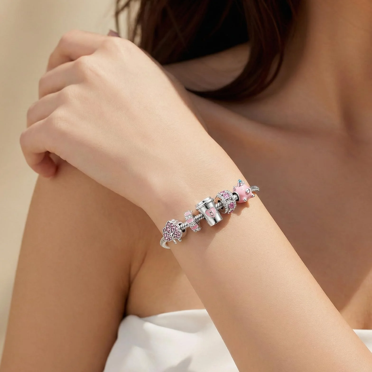 Zawieszki Charms do bransoletki Pandory: 12 sztuk charmsów i koralików dla kobiet, srebrna i różowa biżuteria, akcesoria Y2k dla mamy, córki, charmsy na 18. urodziny dziewczynki