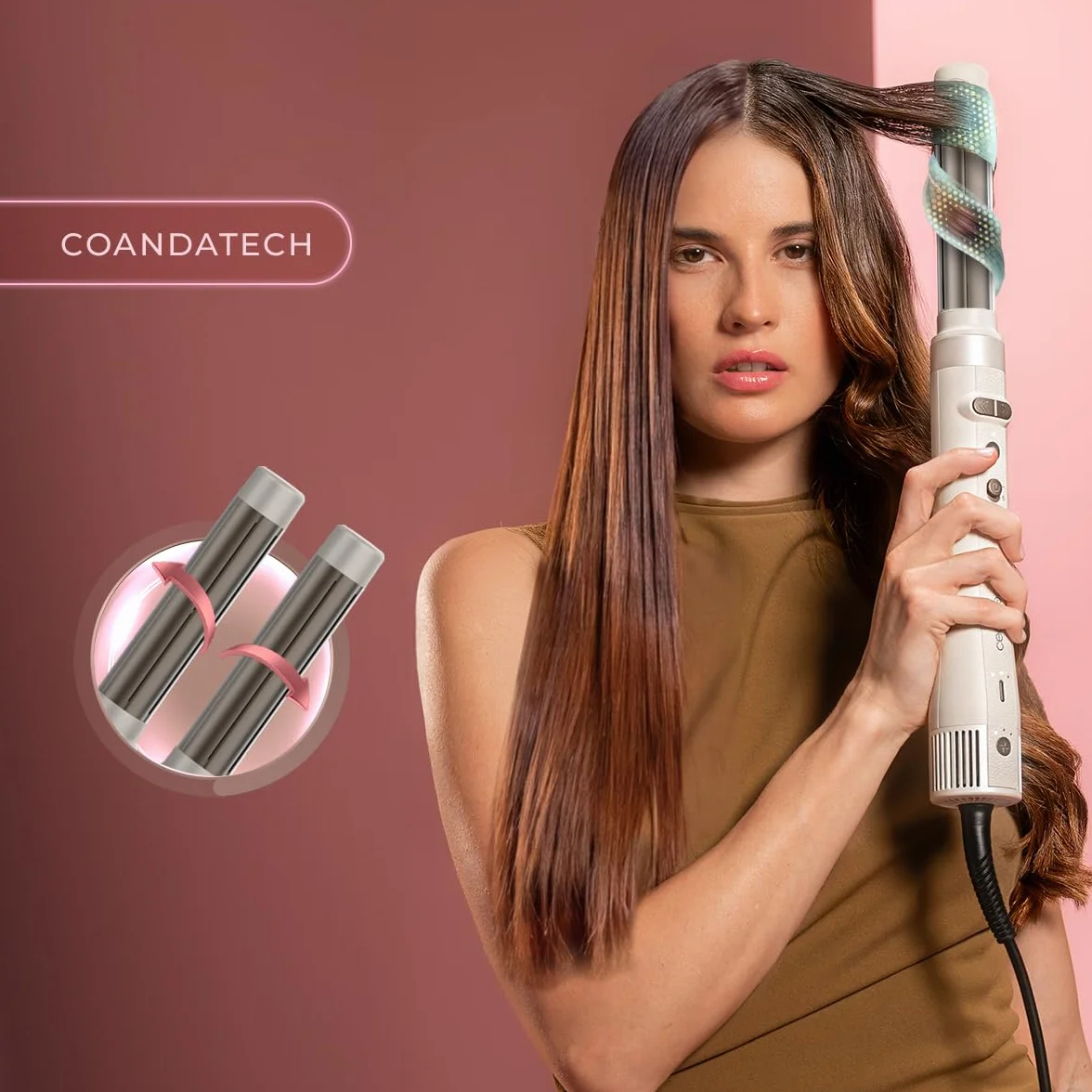 Cecotec Wielofunkcyjny styl do modelowania włosów, 8 głowic CeramicCare 8in1, AirGlam Gyro. 1500 W, gładki, kształtujący i pętelkowy, bezszczotkowy silnik, funkcja obrotowa i powłoka ceramiczna i