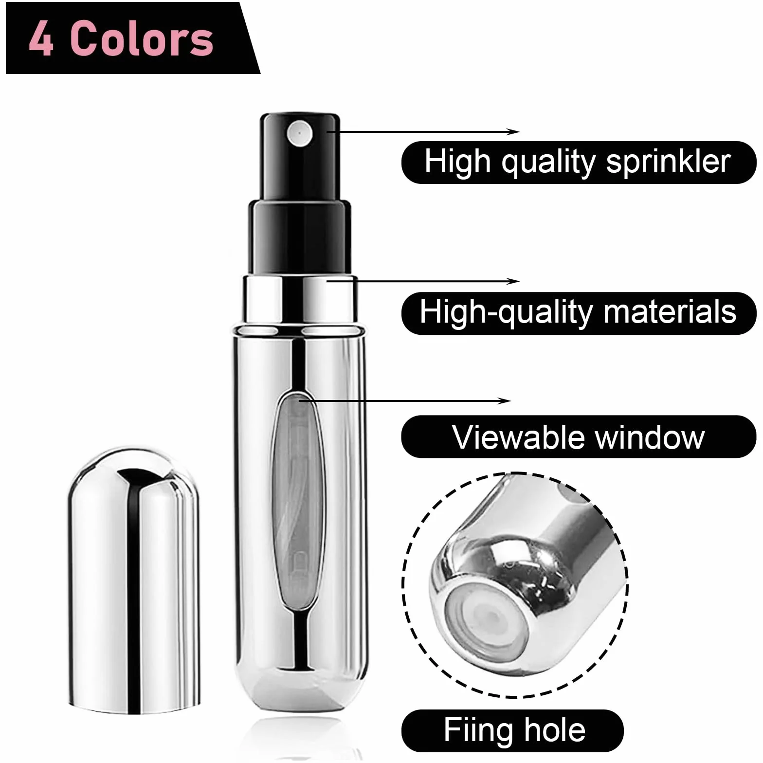 4-częściowy rozpylacz perfum, 5 ml pusty podróżny rozpylacz perfum do wielokrotnego napełniania, mini przenośna butelka z rozpylaczem z okienkiem