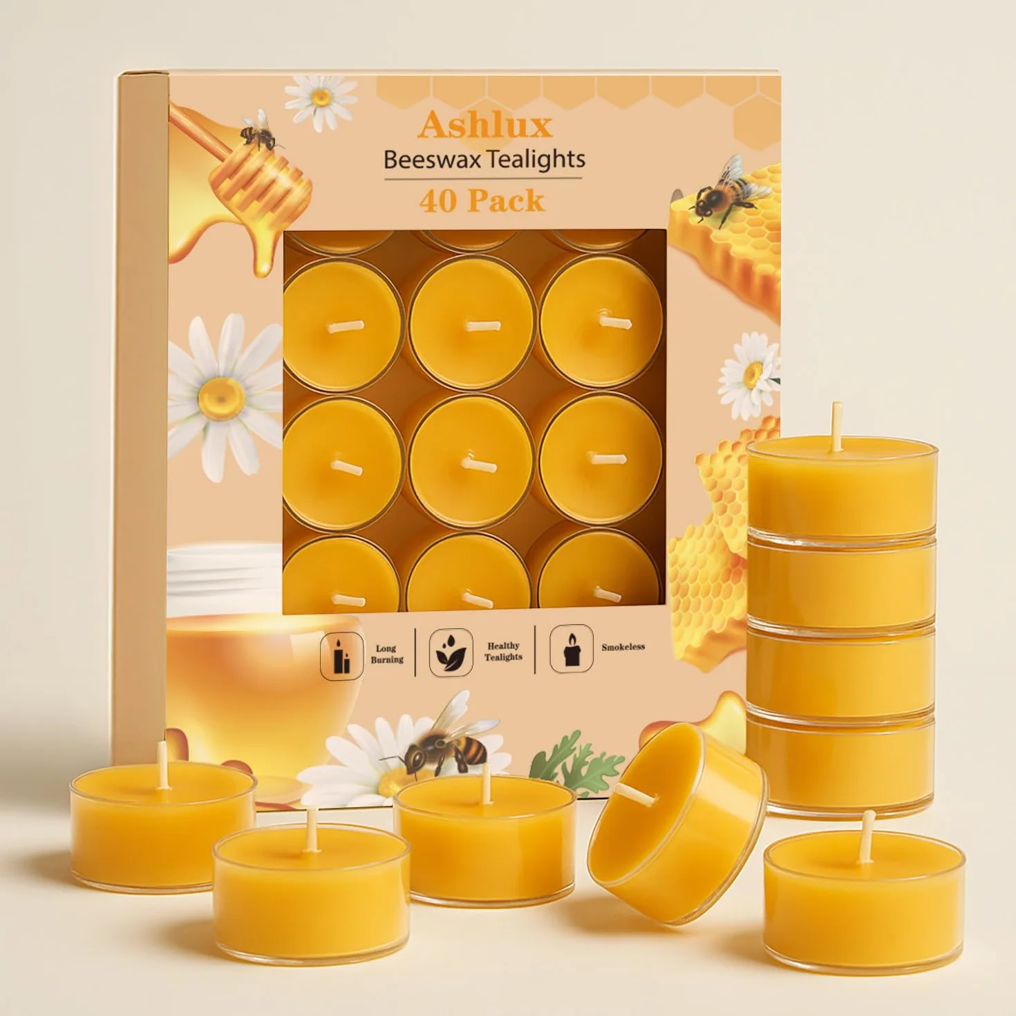 Ashlux Podgrzewacze z wosku pszczelego - 40 szt