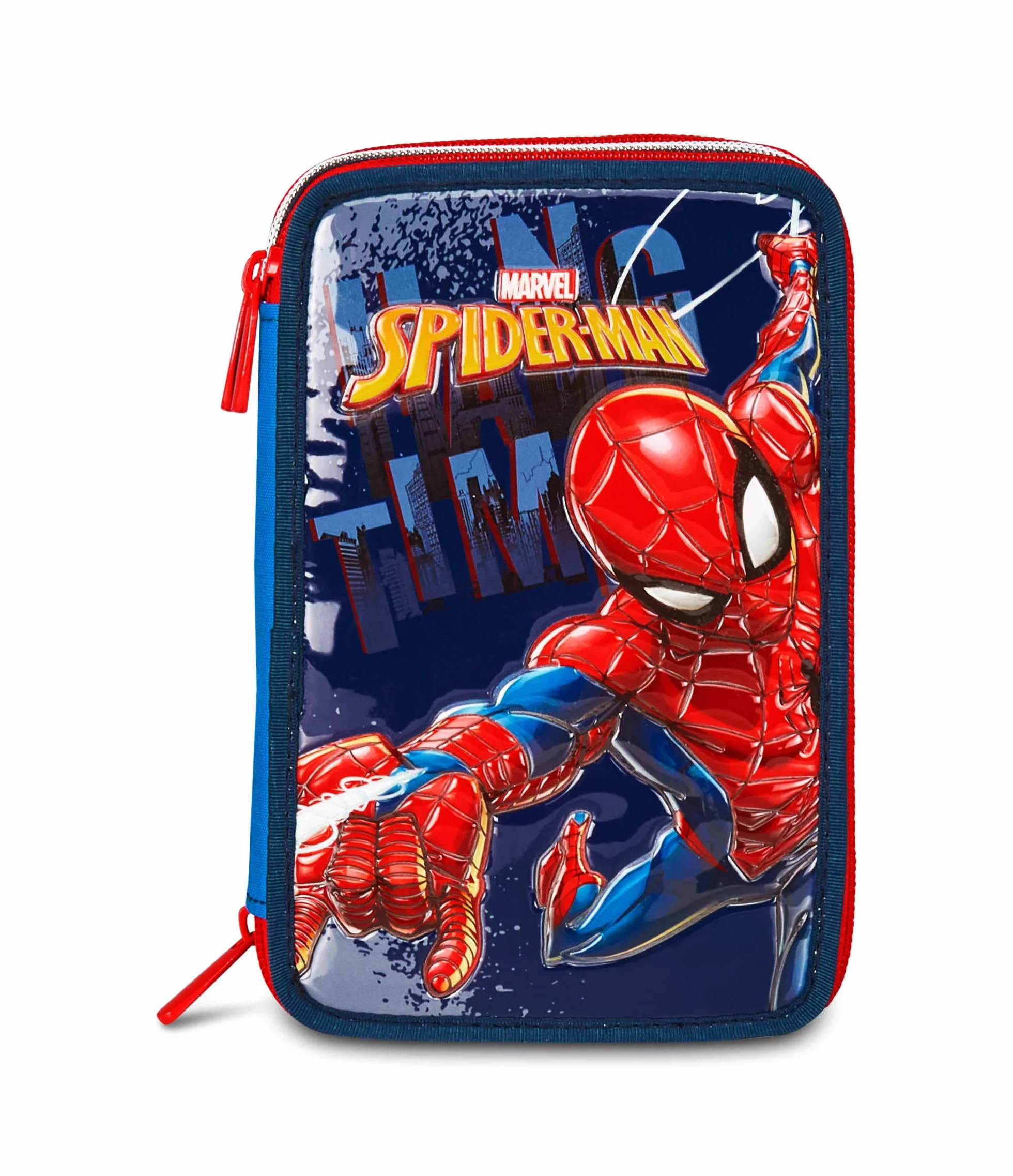 Seven Spiderman Piórnik szkolny z 3 zamkami błyskawicznymi, niebieski, potrójny pojemnik na długopisy, ołówki, kolory, akcesoria do plecaka, szkoły podstawowej, dziecko, Niebieska, nowoczesny