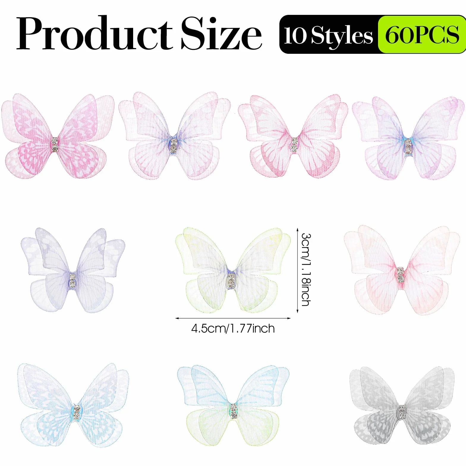 Motyle 3D, 60 sztuk, organza, motyle, dekoracja DIY, do szycia, scrapbookingu, okna