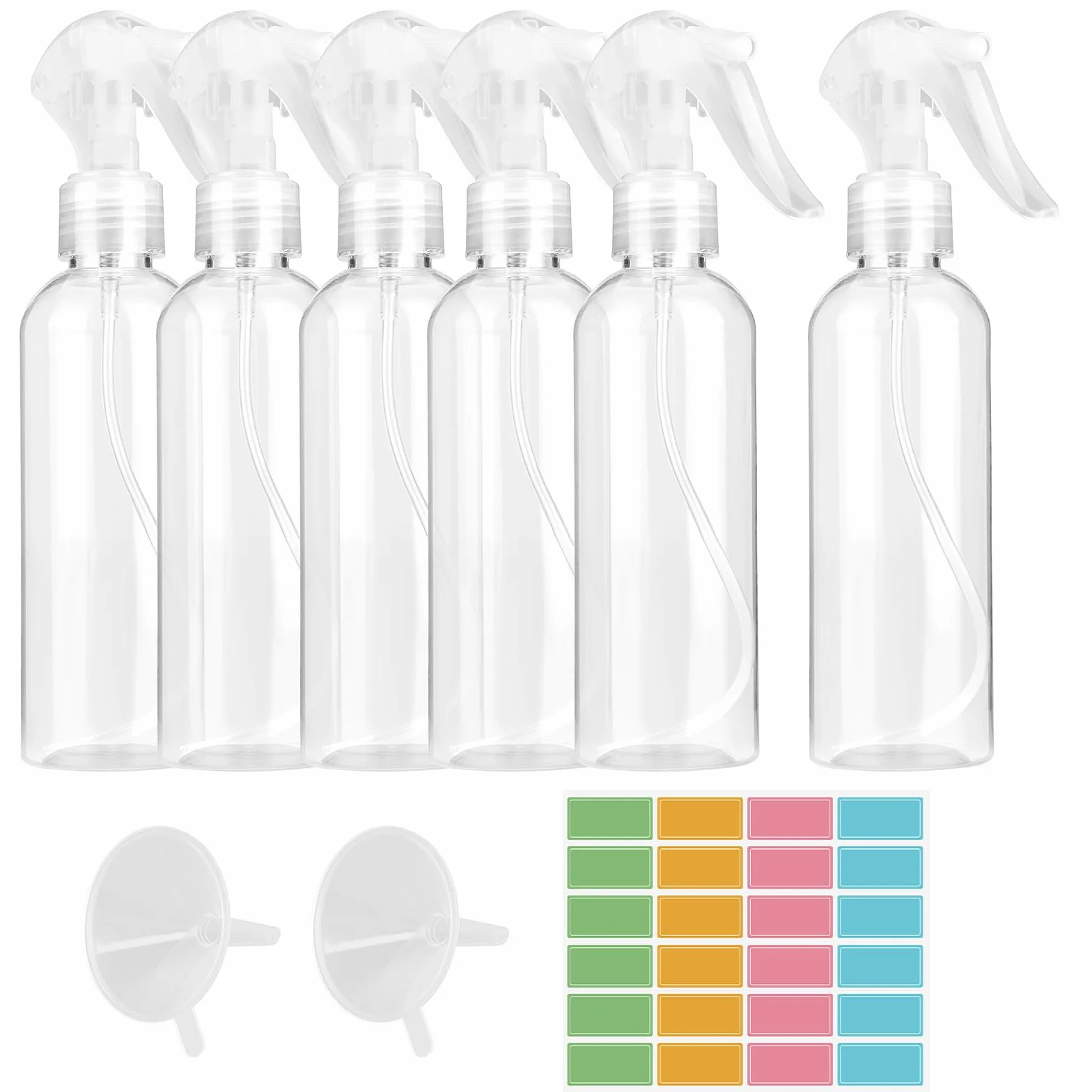 Butelka z rozpylaczem Fine Mist Spray 200 ml, 24 etykietki i 2 lejki, PET, czyszczenie domu, ogrodu, fryzjera, roślin, kwiatów