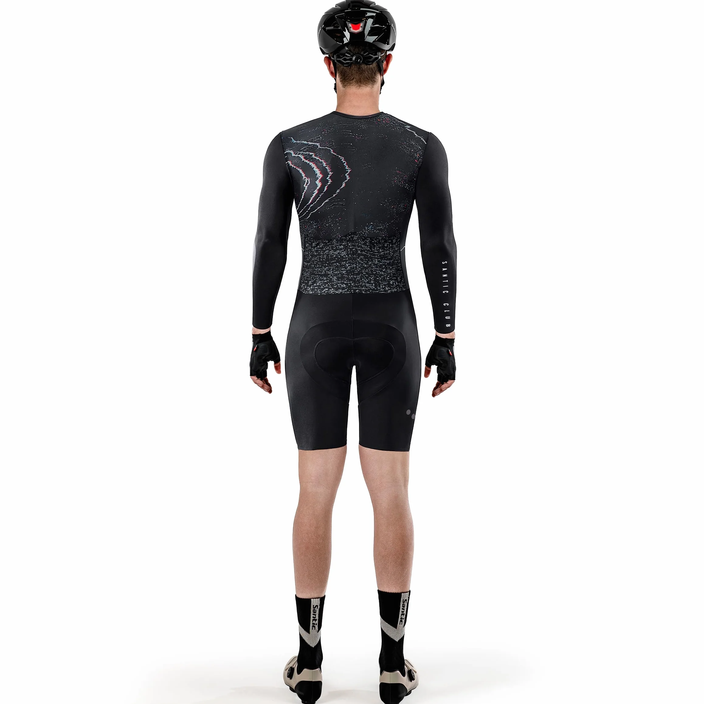 Santic Męski dres triatlonowy, jednoczęściowy, z długim rękawem, triatlon, z wyściółką, krótki kombinezon do triatlonu, wysoka elastyczność, wyszczuplający strój rowerowy