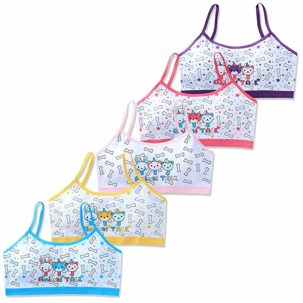 JAWSEU 4-pak dziewczęcych biustonoszy z bawełny z kreskówkowym wzorem ramiączka spaghetti biustonosz sportowy Crop Tops dla dzieci i dziewczynek