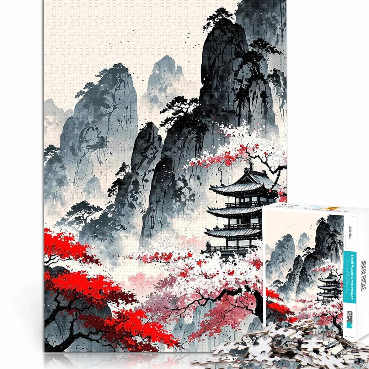 Japońska świątynia górska 1000 sztuk puzzle dla nastolatków redukcja stresu ciekawy prezent urodzinowy, prezenty, sztuka ścienna 38x26cm