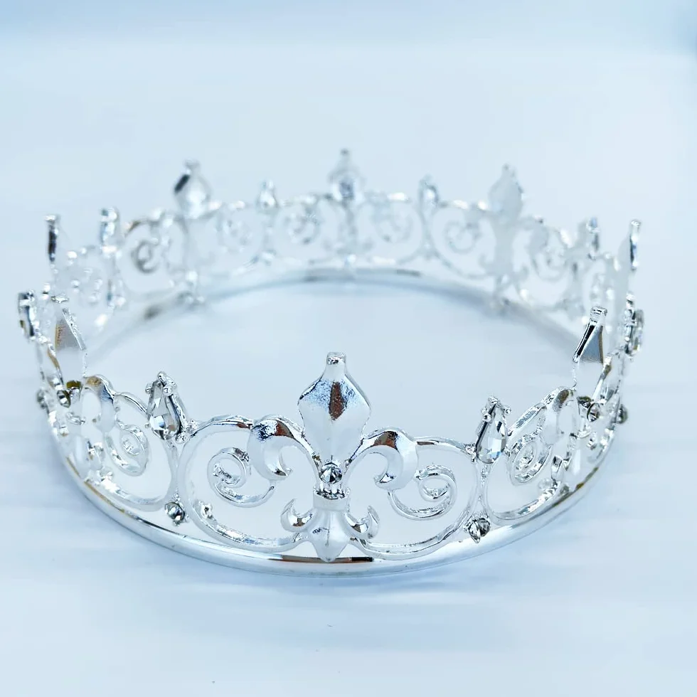 Królewskie pełne korona metalowe korony i tiaras dla mężczyzn Cosplay bal Party Dekoracje słuchawki akcesoria (srebrne)