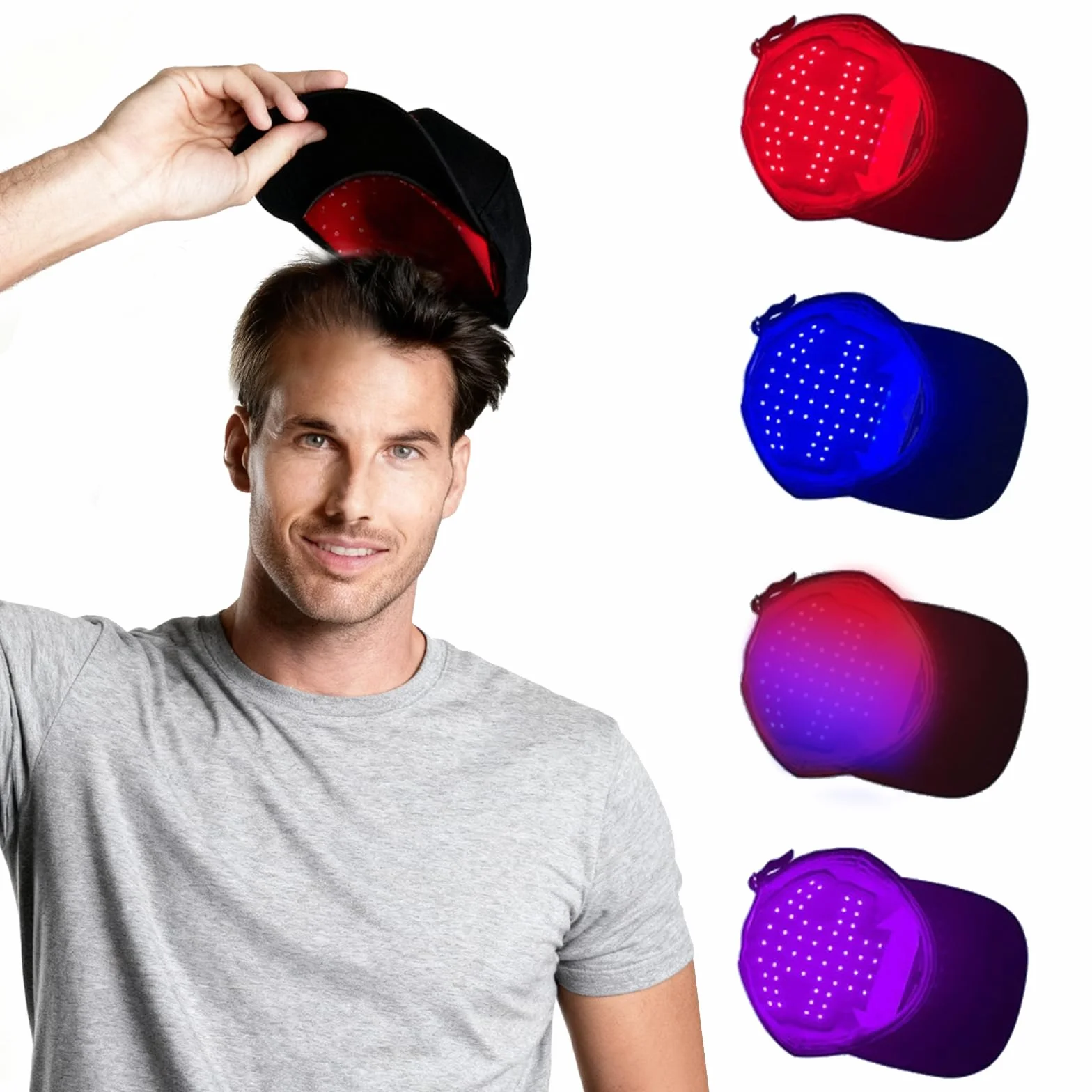 Czapka z 168 diodami LED o długości fali 460/660/850nm na przyspieszenie wzrostu włosów i przeciw wypadaniu, czapka na włosy do stymulacji wzrostu, czapka do pielęgnacji włosów, 4 tryby (Czarna (168