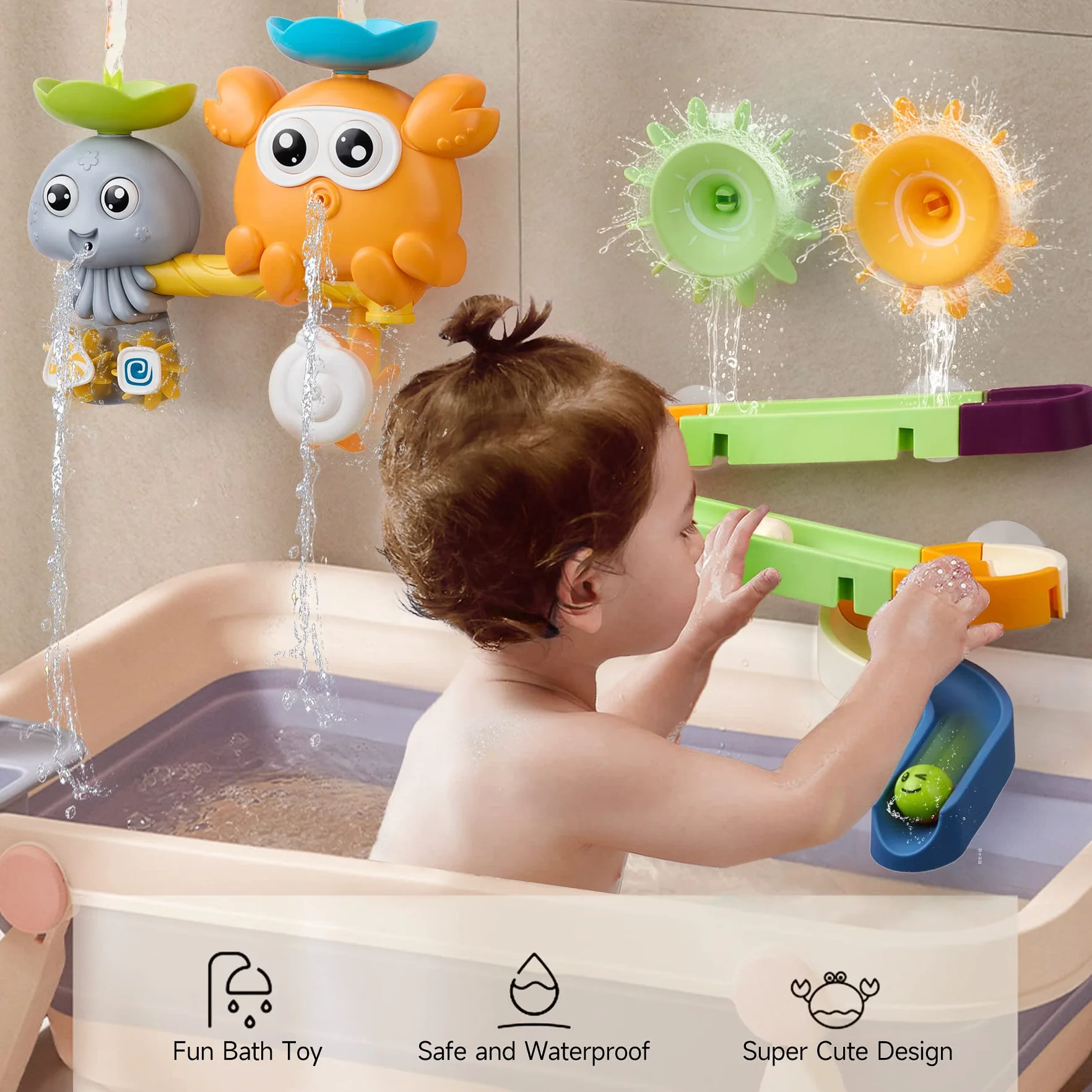 OR OR TU Zabawki do kąpieli dla dzieci , Toddler Kids Zabawka do kąpieli z przyssawkami Zabawka do kąpieli Slide Track, Młyn wodny Obracające się zabawki wodne Baby Bath Shower Swimming Toys