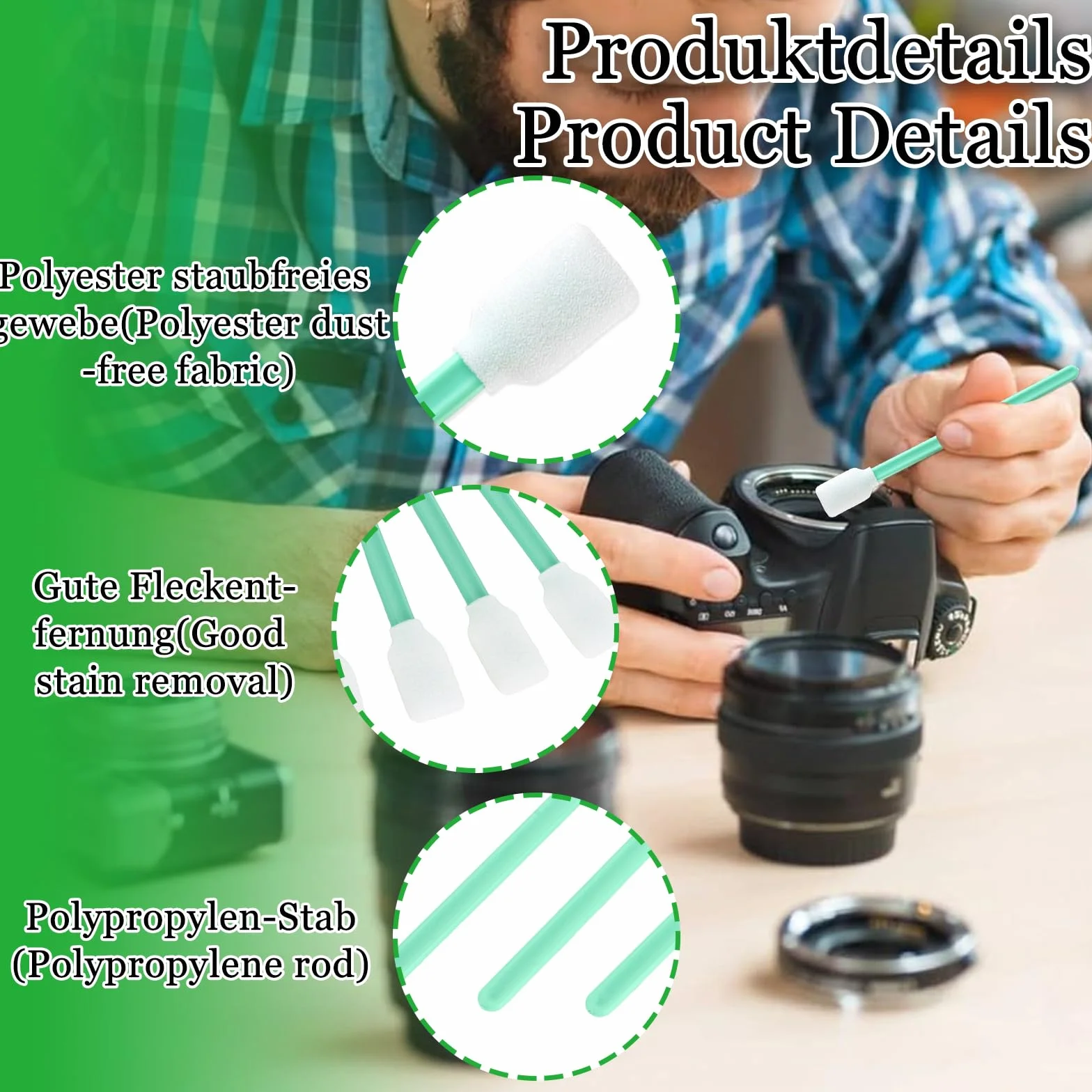 Patyczki do czyszczenia 15 mm piankowe długie do optycznej soczewki drukarki atramentowej 200 sztuk