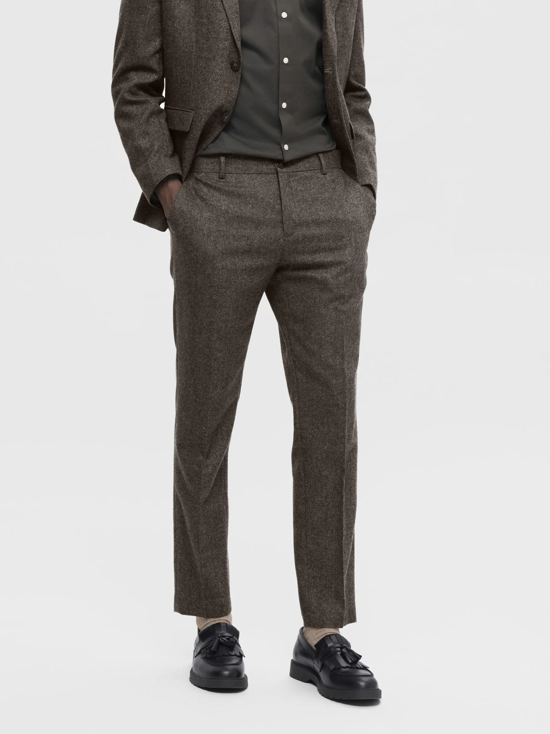 SELECTED HOMME Slhslim-isac Brown Struc Trs B Noos - spodnie materiałowe Mężczyźni