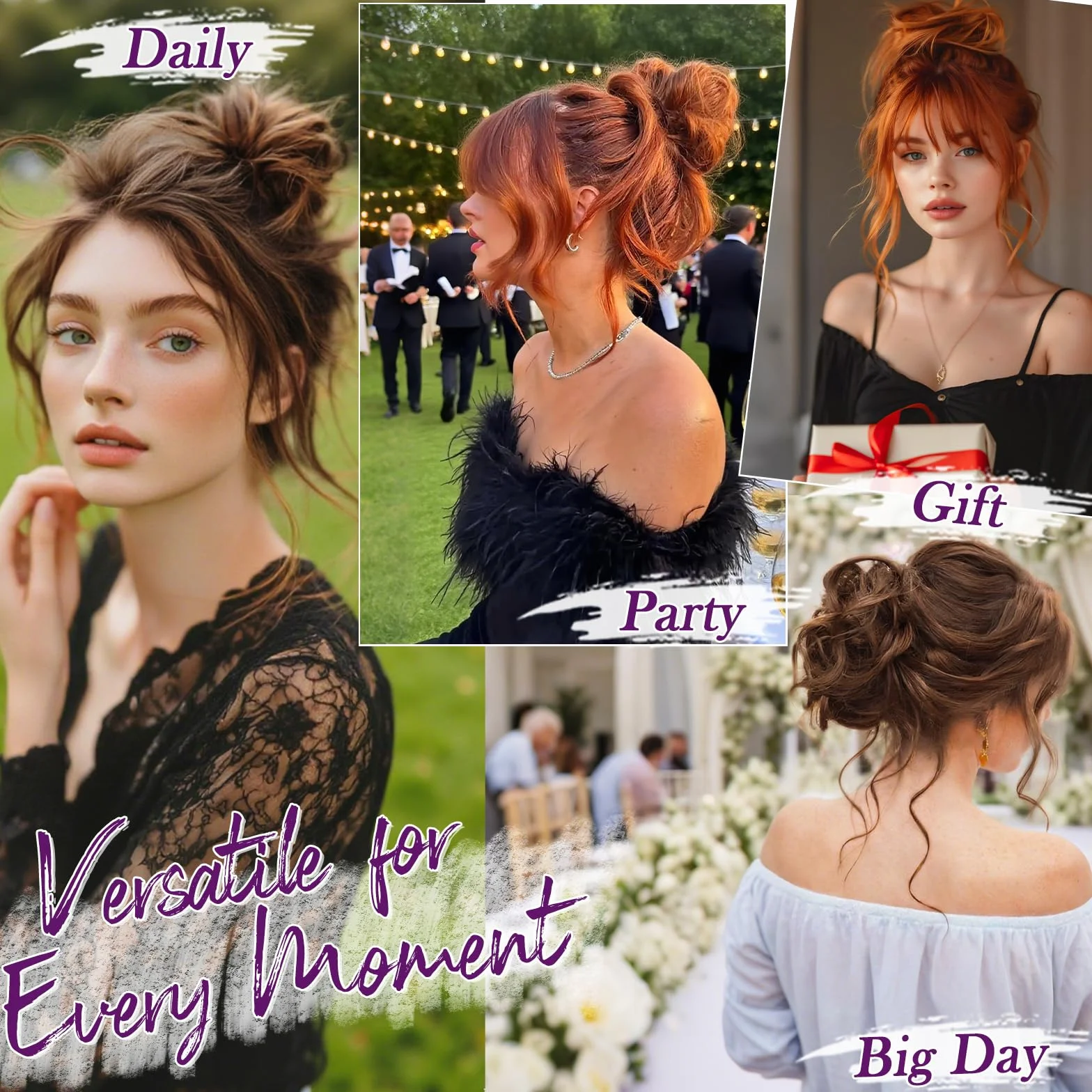 BARSDAR 2 sztuki treski Messy Bun z gumową taśmą, przedłużenie włosów dla kobiet, syntetyczne włosy, wysoko upięte fryzury, grube włosy, przedłużanie włosów, średni kasztanowy brąz, 2 sztuki