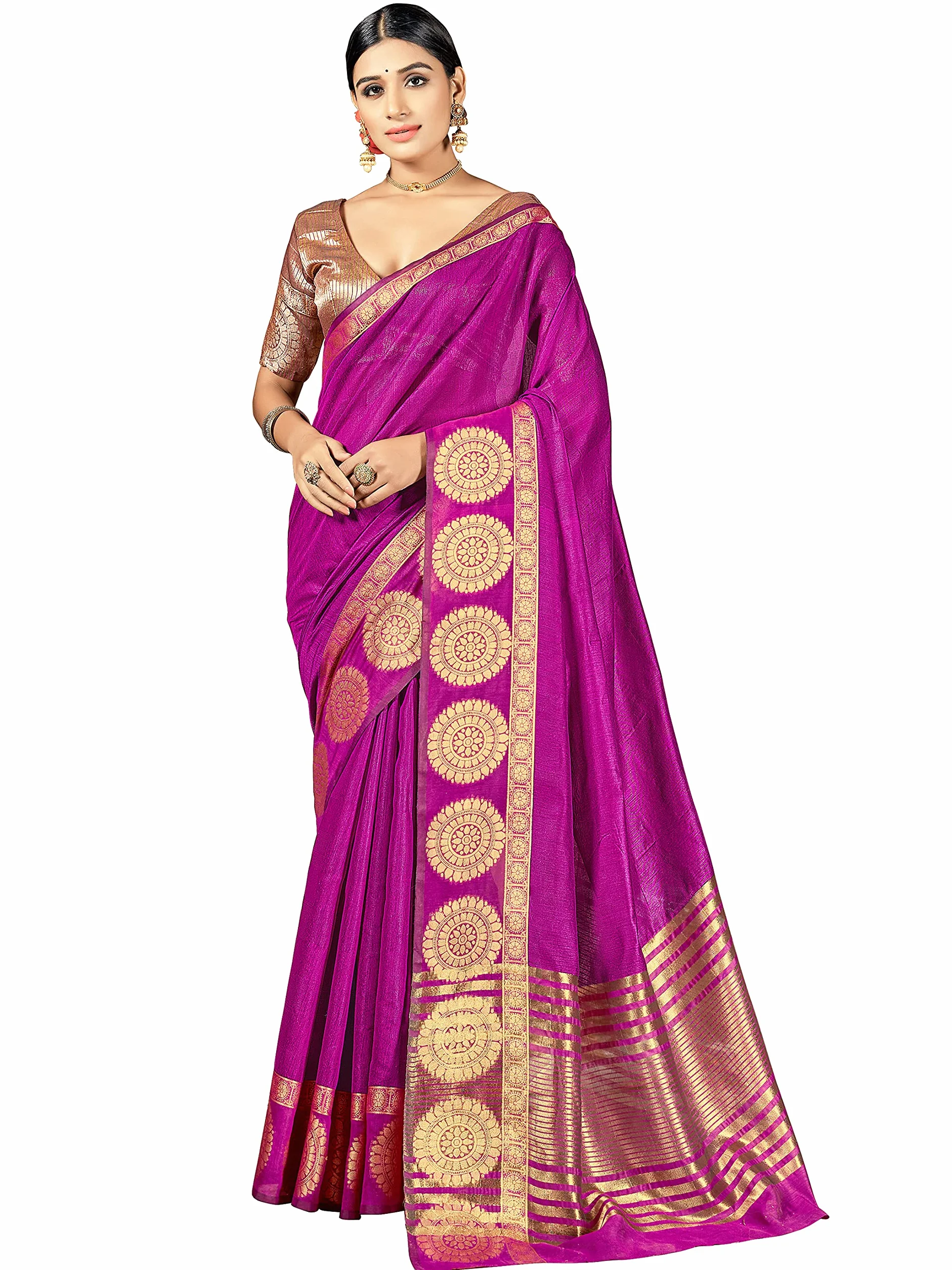 Elina fashion Sari dla kobiet indyjskie Bollywood Diwali bawełna sztuka jedwab sari tkane sari i nieszyta bluzka, różowy, rozmiar uniwersalny