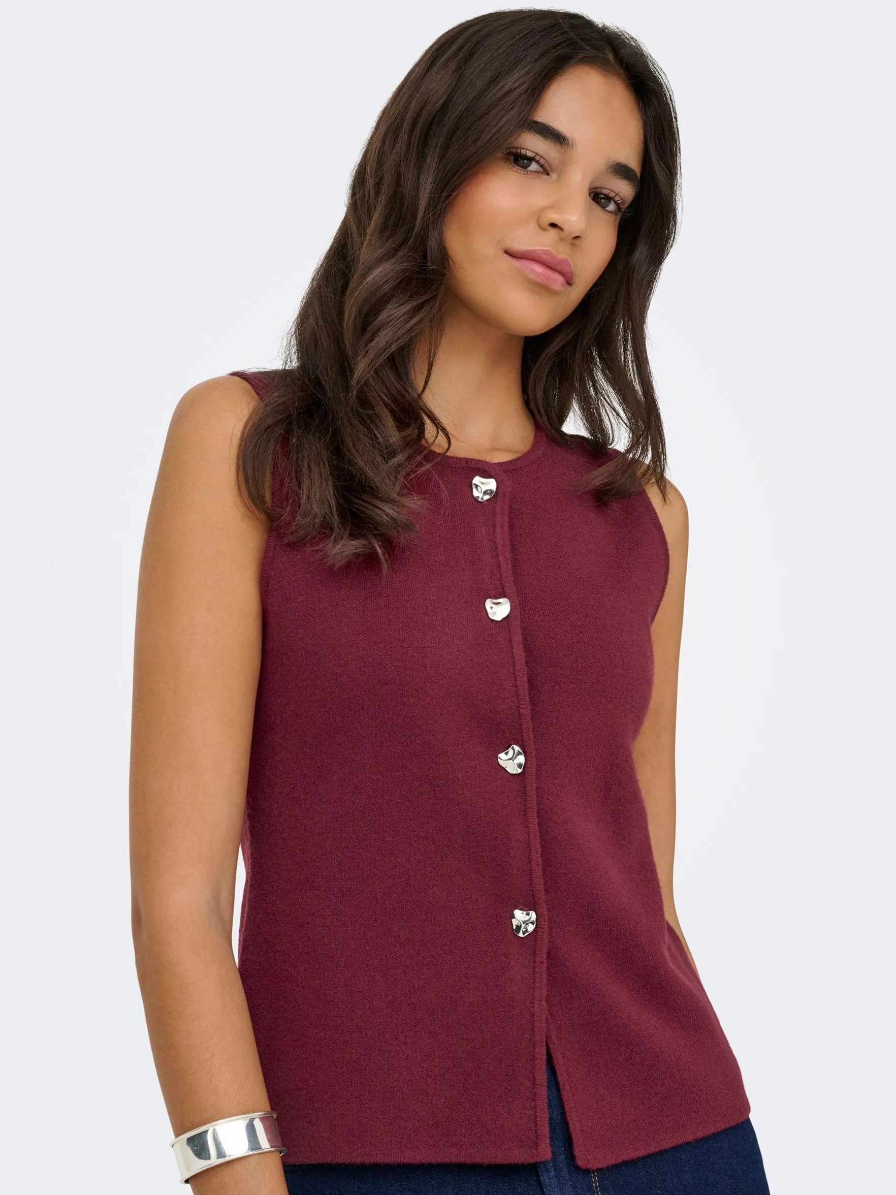 Onlibi Button Sl Vest Cc Knt, Zinfandel, S