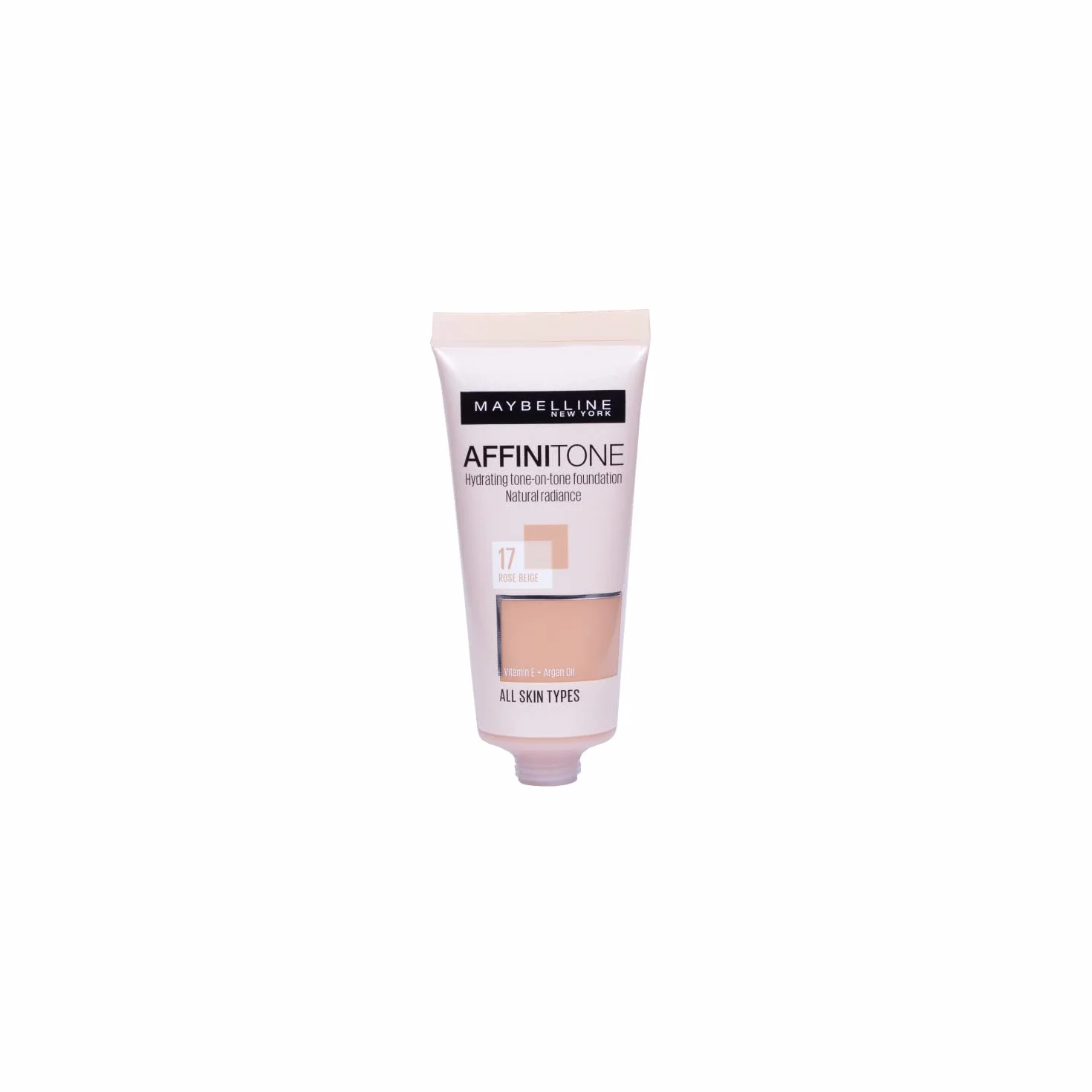 Maybelline New York Affinitone nawilżający podkład do twarzy w płynie kwas hialuronowy witamina E fluid rozświetlający 17 Rose Beige 30 ml