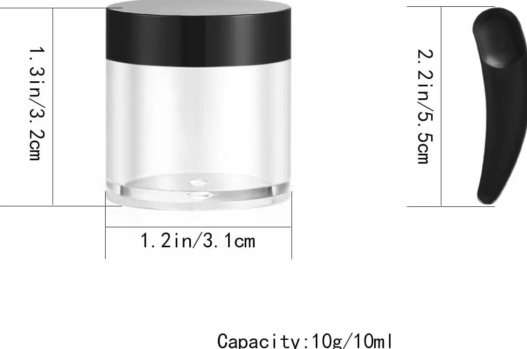 30 Sztuk Pustych Pojemników na Krem z Pokrywkami, Mini Słoiczki Kosmetyczne, 10 ml Pojemniki na Balsam do Ust z 3 Mini Łopatkami, Zestaw Próbek Podróżnych dla Sztuki Paznokci, Kremów - Czarny
