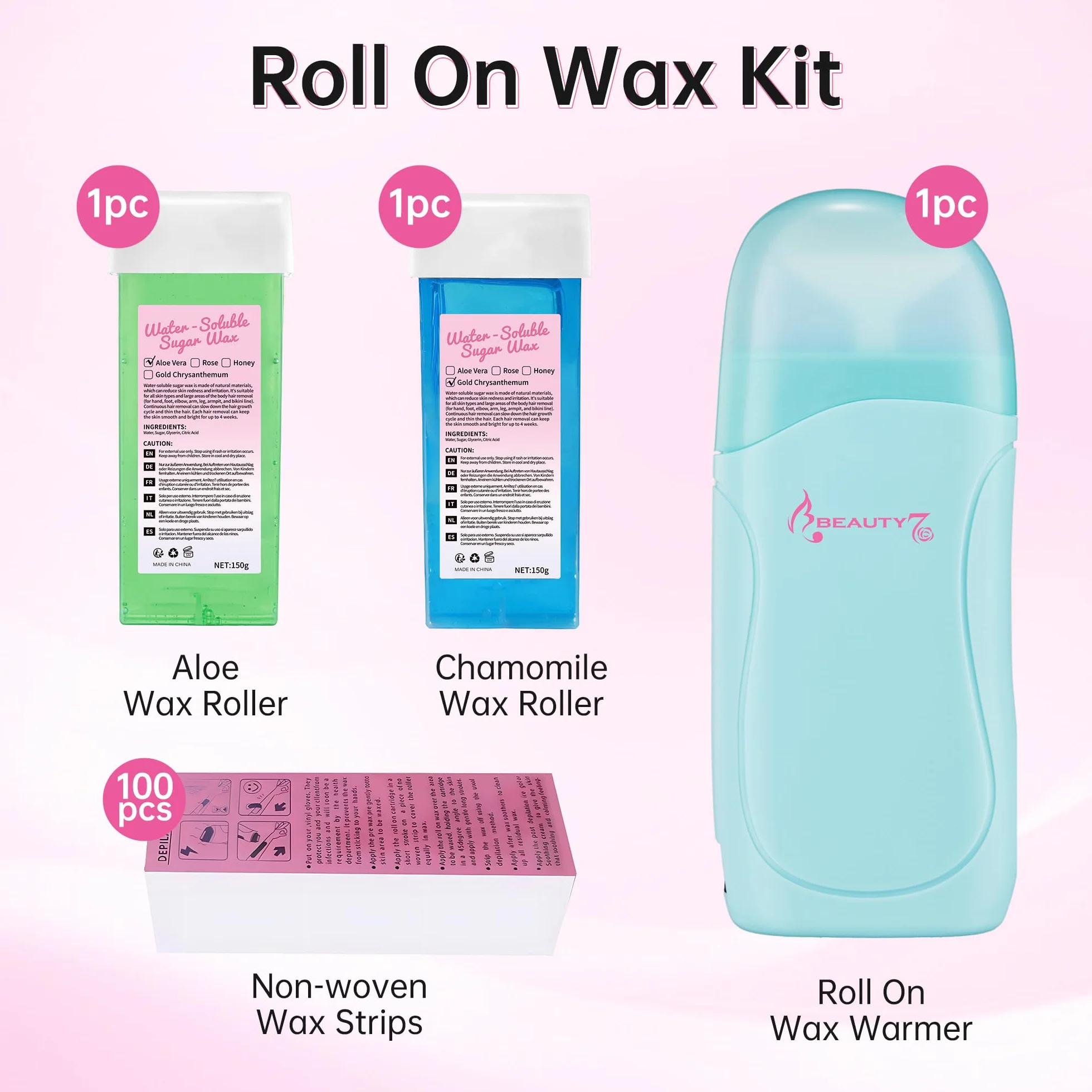 Beauty7 Elektryczny zestaw wkładów woskowych Roll-on Wax do depilacji 100 papierów