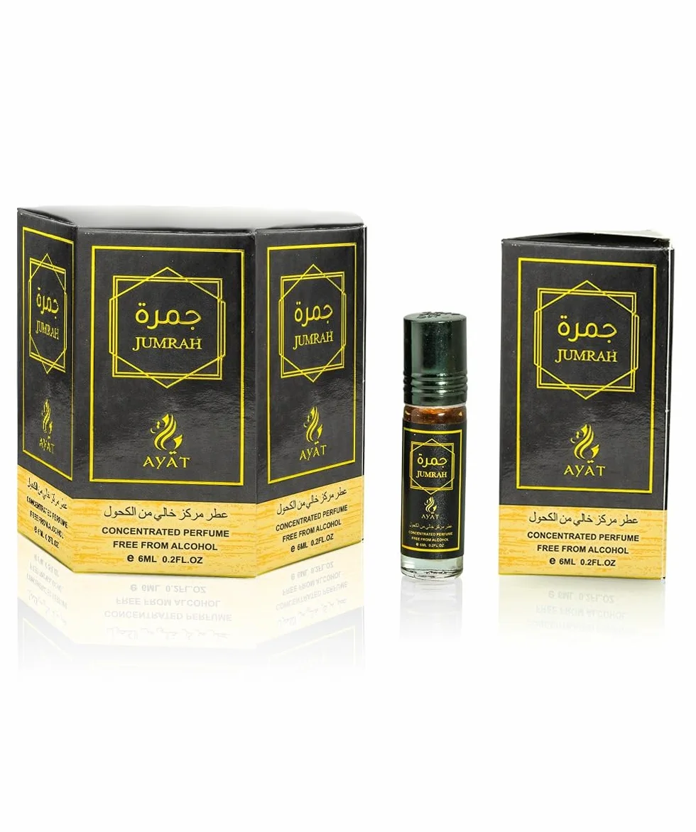 AYAT PERFUMES Attar Jumrah olejek perfumowany piżmo - bezalkoholowy koncentrat dla kobiet i mężczyzn - 6 x 6 ml - długotrwały zapach orientalny Dubaju (zestaw 6 sztuk)