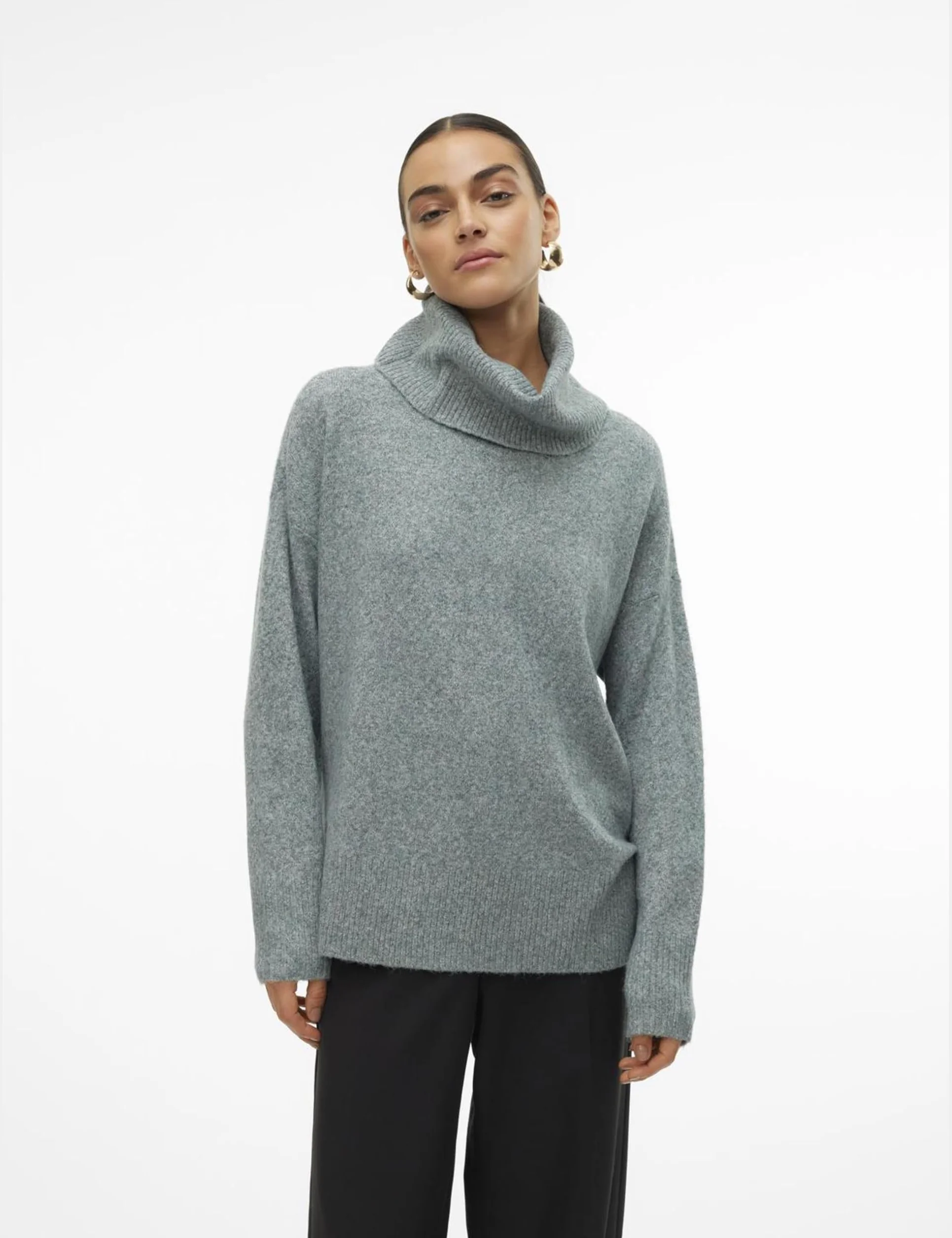 VERO MODA Damskie ponczo z dzianiny VMDOFFY LS Cowlneck Blouse GA NOOS, Balsam Green/Szczegóły: melanż, M