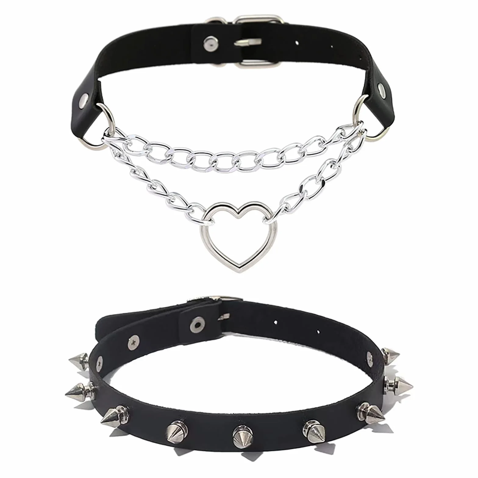 Vintage gotycki punkowy choker, czarny ćwikowy naszyjnik z ćwiekami, skórzany choker w kształcie serca, skóra PU, regulowany skórzany naszyjnik dla kobiet i mężczyzn, Jeden rozmiar, Skóra