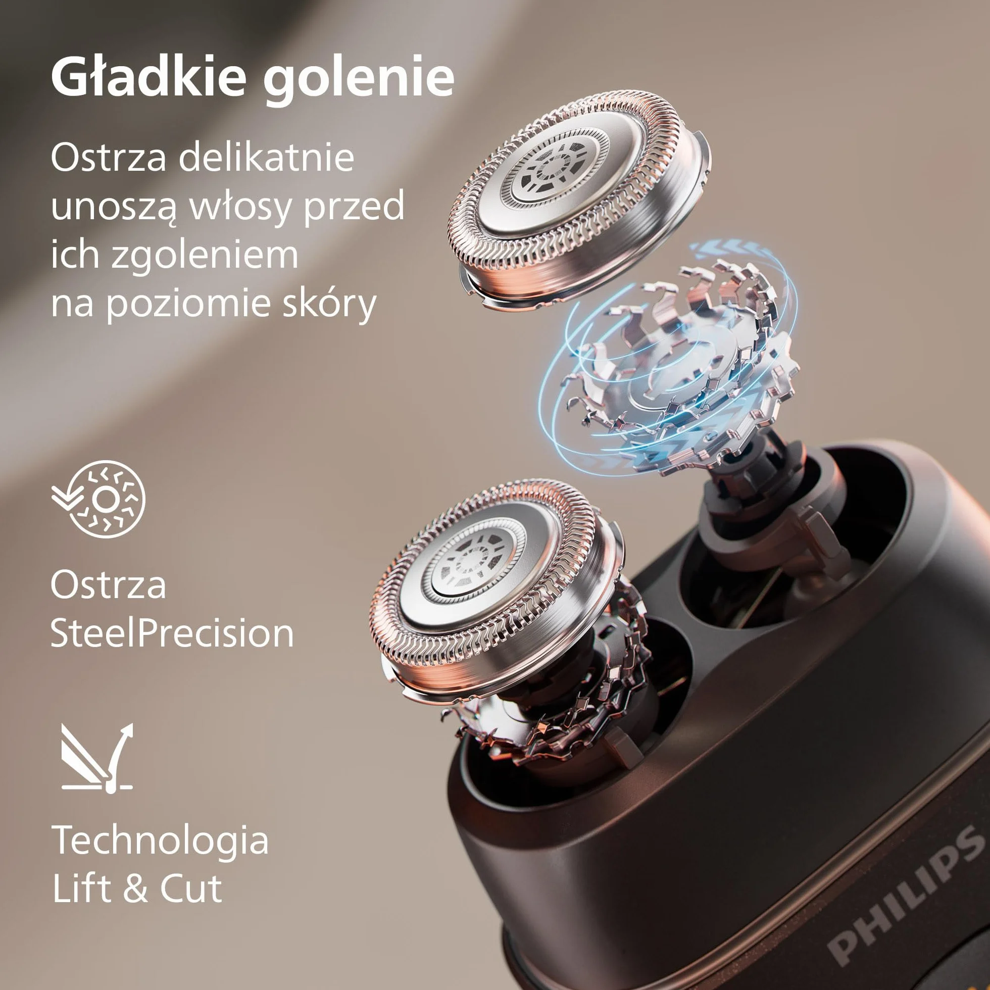Philips Shaver 500 — kompaktowa golarka elektryczna, system Lift & Cut, ostrza SteelPrecision, głowice 3D Floating, golenie mokro i sucho, etui podróżne, blokada podróżna, magnetyczna nasadka, S595/05