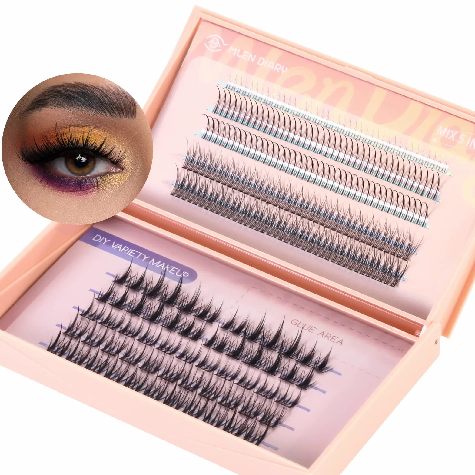 Mlen Diary Cluster Lashes Mixed 5 rodzajów pojedynczych rzęs, 260 sztuk rzęs typu A, do przedłużania rzęs