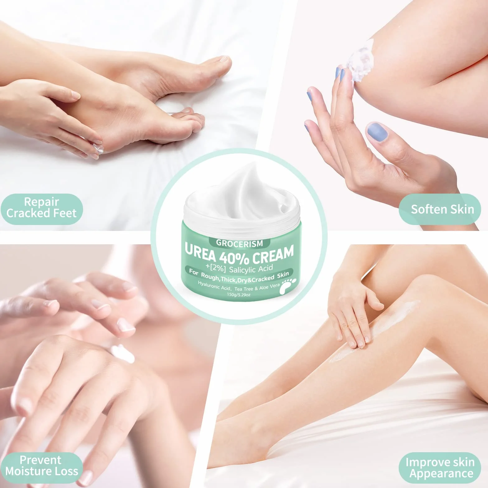 Krem z mocznikiem 40% z ponad 2% kwasem salicylowym | Do stóp i rąk | Kwas hialuronowy, drzewo herbaciane, aloes | Nawilża, usuwa zrogowacenia i zmiękcza | 150 g.