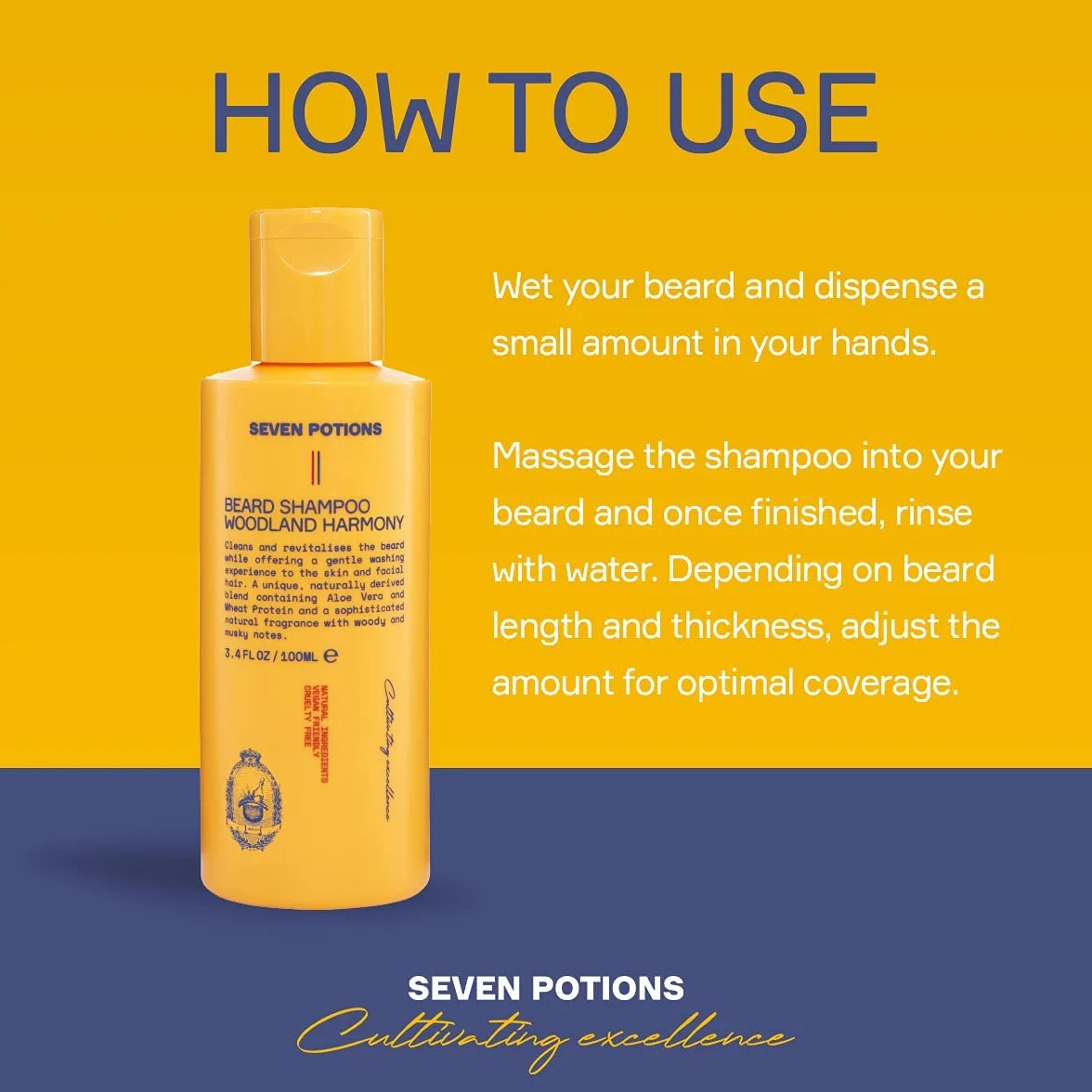 Seven Potions Szampon do brody dla mężczyzn - Myj brodę delikatnie i bez swędzenia - naturalny, wegański i wolny od okrucieństwa - Woodland Harmony (100 ml)
