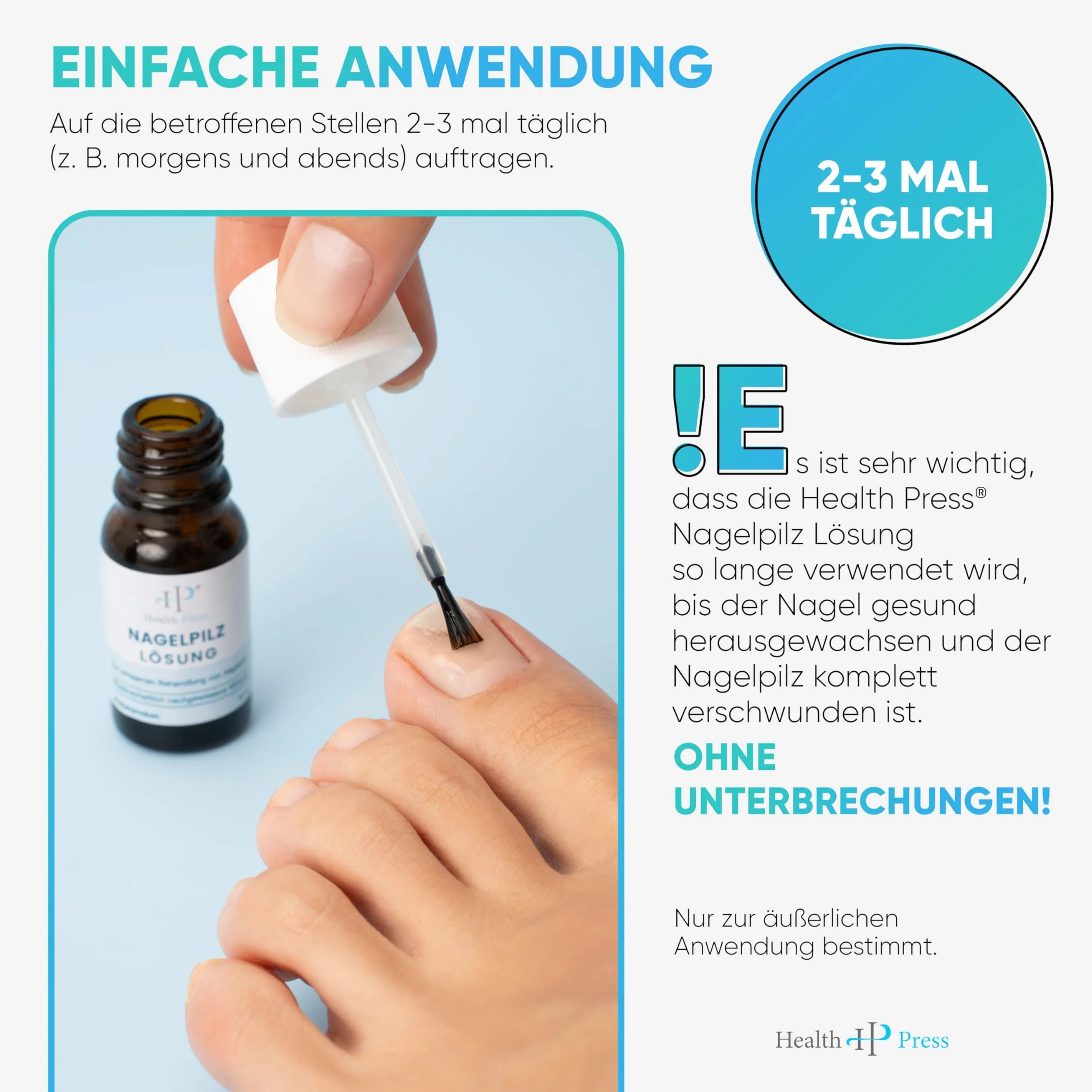 Health Press® Środek do usuwania grzybicy paznokci – 10 ml płyn przeciw grzybicy paznokci – do stóp i dłoni – kuracja do paznokci dla diabetyków – środek grzybiczy paznokci do