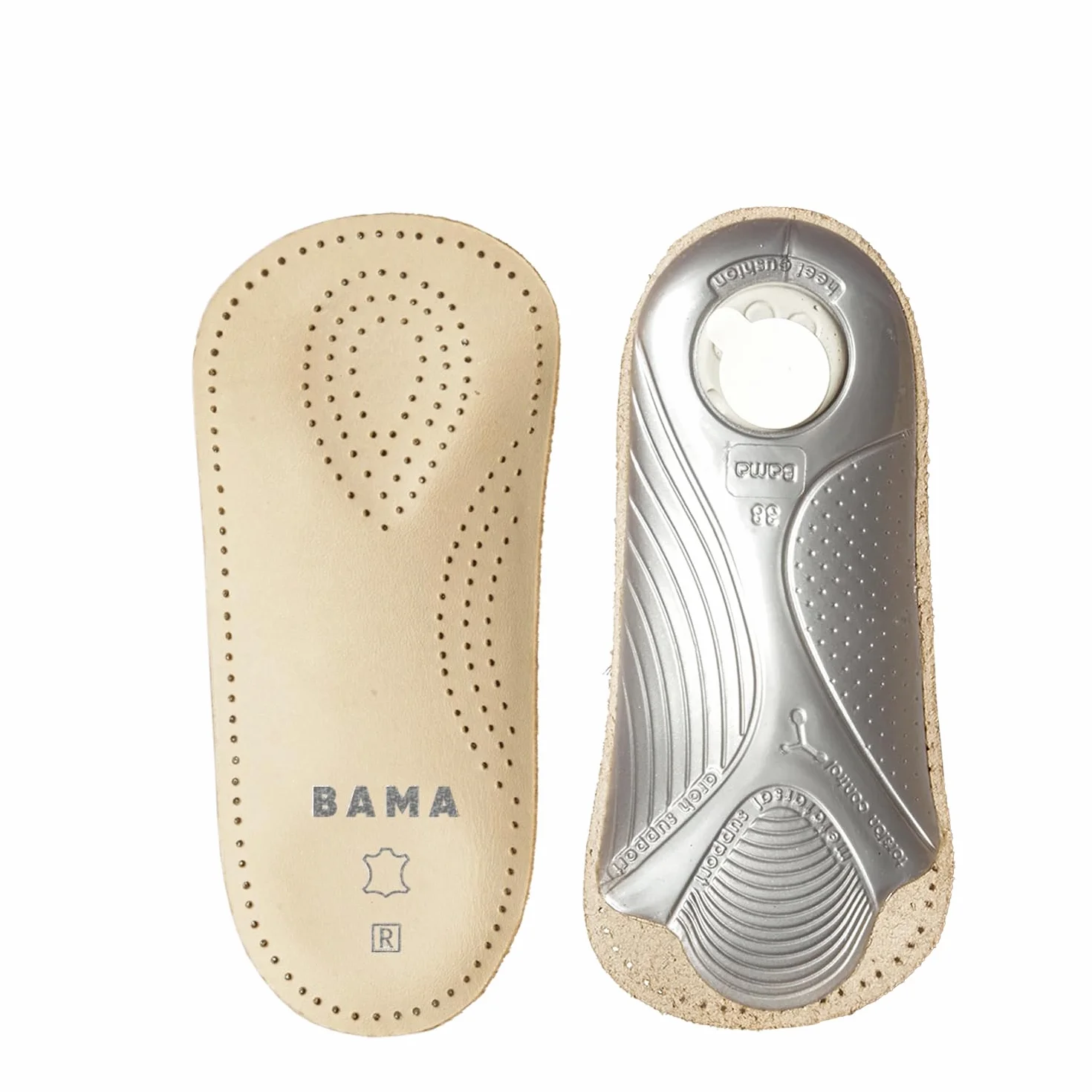 BAMA Premium Leather Footbed ⅔, Wkładki Ortopedyczne o Anatomicznym Kształcie, Wykonane z Prawdziwej Skóry, Antypoślizgowe, Unisex, Higieniczne, Wspierające Stopy 1 Para - 39 EUR