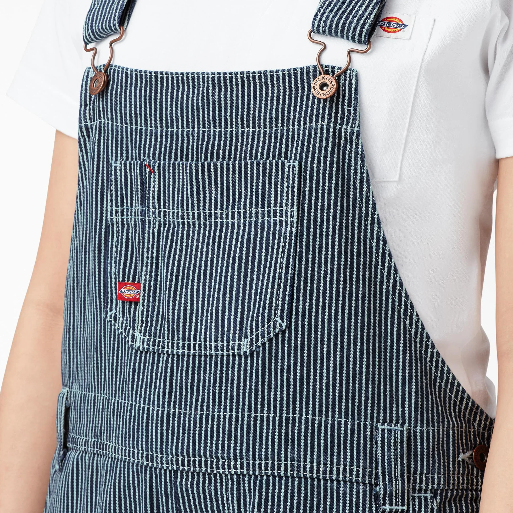 Dickies, Damskie ogrodniczki w swobodnym stylu z prostymi nogawkami, Rinsed Hickory Stripe, XS