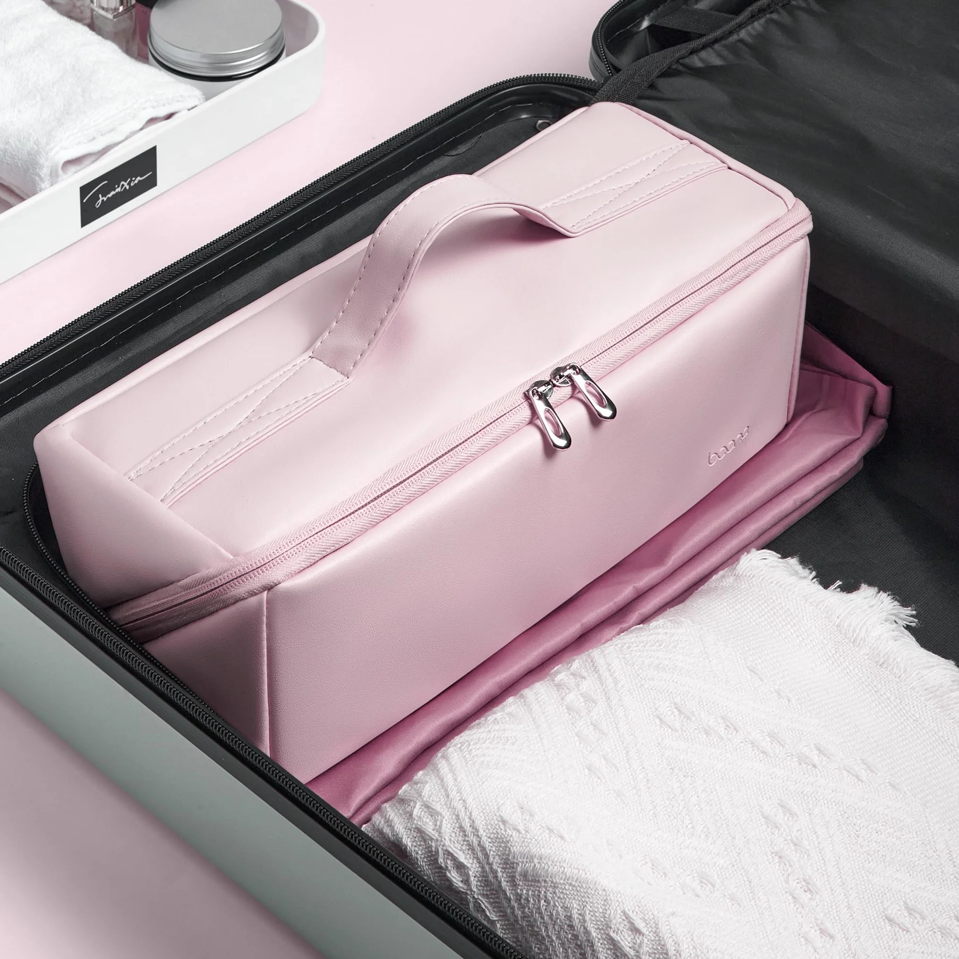 Veki Podróżna na Suszarkę do Włosów, Etui Organizer z PU Skóry, Travel Storage Bag Kompatybilne z Dyson Airwrap Styler, Dyson Supersonic, Shark Flexstyle, Przenośna Torba do Łazienki i Podróży