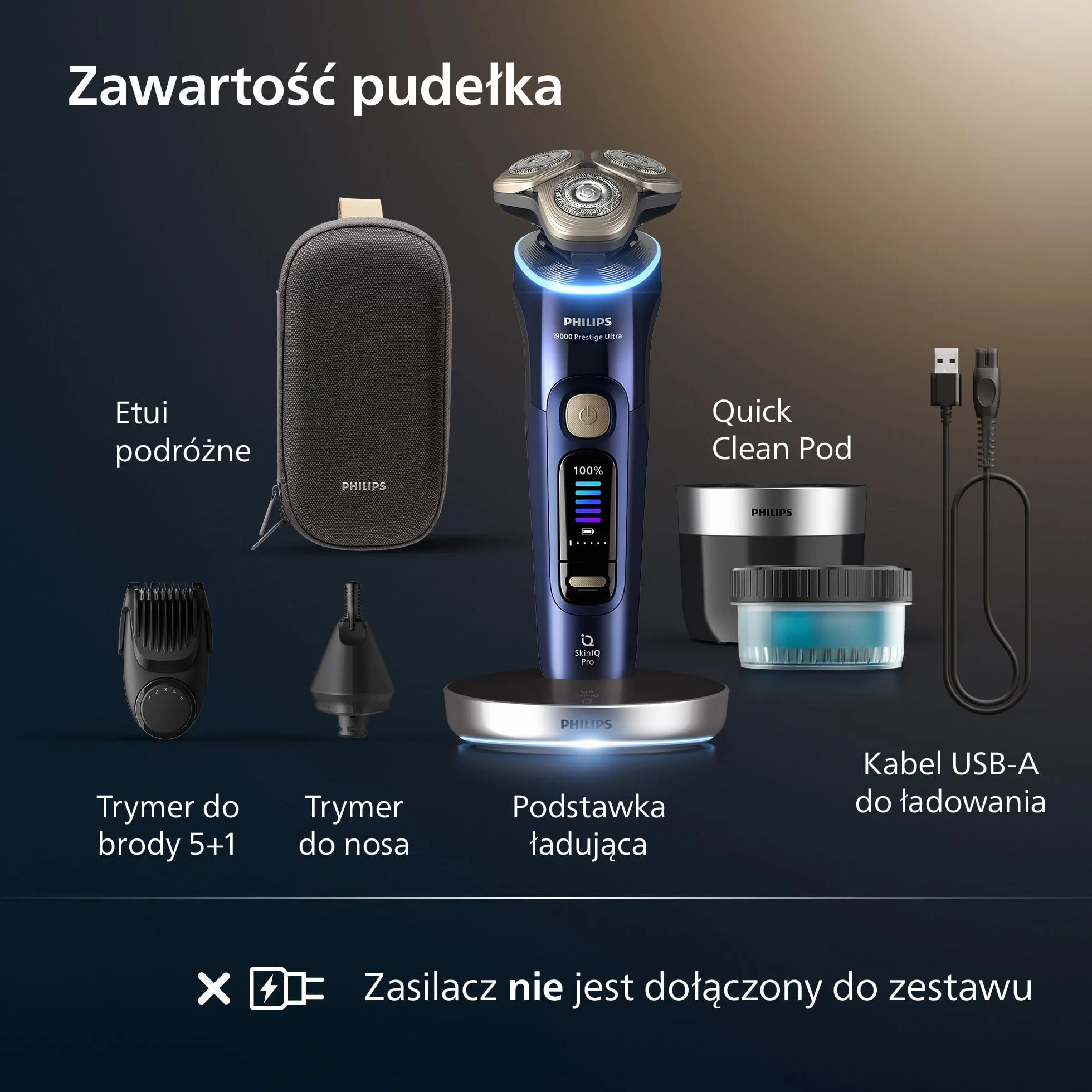 Philips Shaver i9000 Prestige Ultra, golarka elektryczna z technologią Skin IQ Pro, Triple Lift & Cut, 360º ostrza, Model XP9401/38