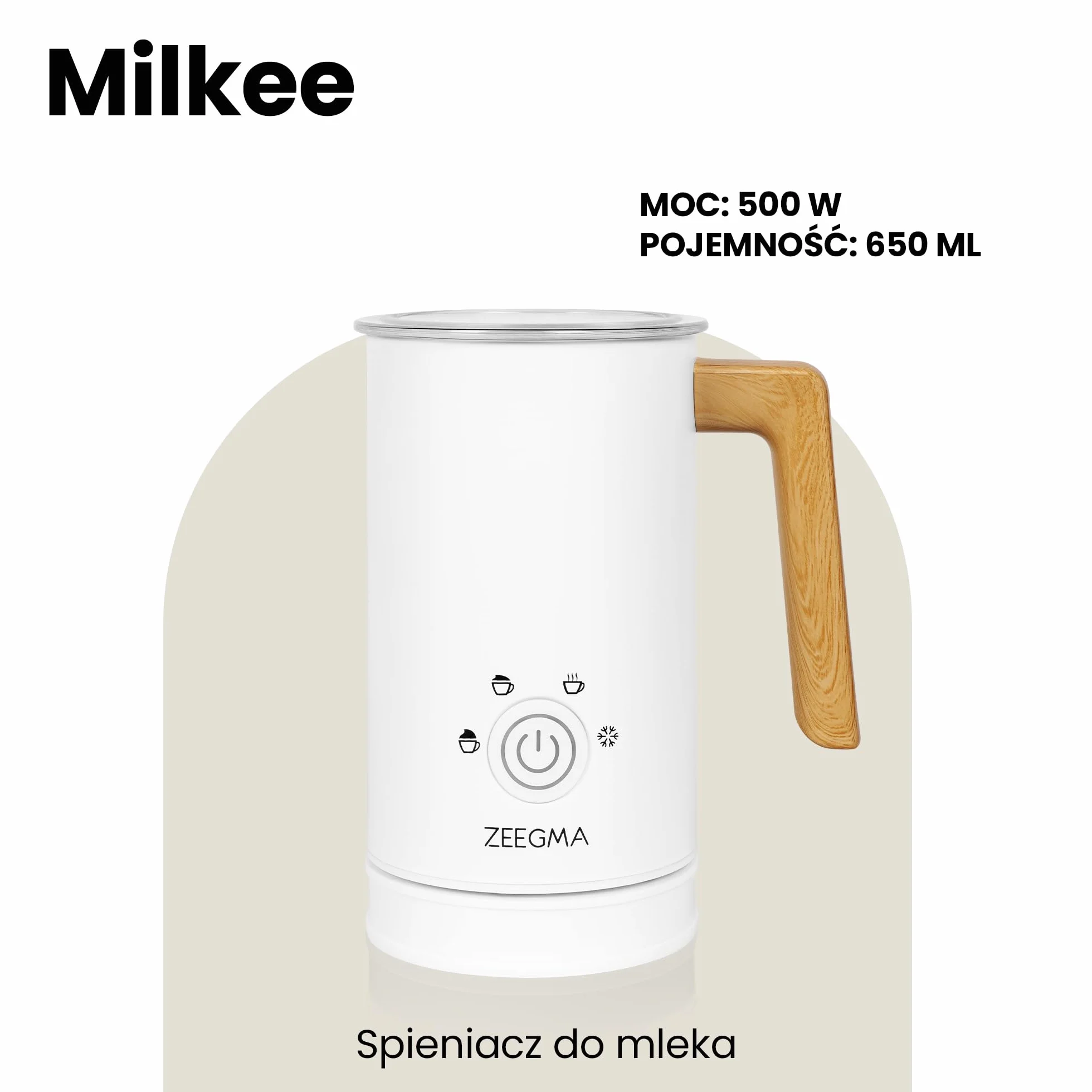 ZEEGMA MILKEE Spieniacz do Mleka Moc 500 W Pojemność 650 ml Spienianie Podgrzewanie Mleka i Zimnej Pianki do Cappuccino, Nieprzywierająca Powłoka, Kawy Latte, Kakao Dotykowy Panel