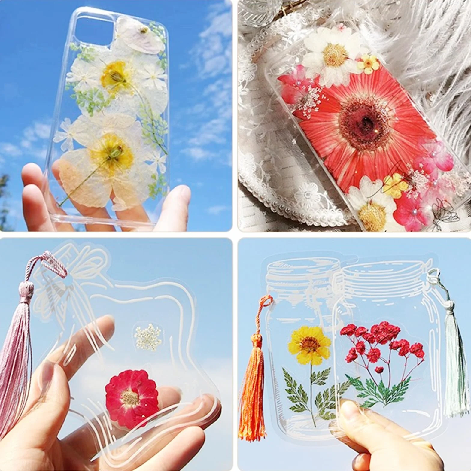 Cayway Naturalne suszone kwiaty, prasowane kwiaty, kolorowe kwiaty z żywicy, prawdziwe prasowane kwiaty do scrapbookingu, rękodzieła artystycznego, biżuterii z żywicy epoksydowej, materiałów do