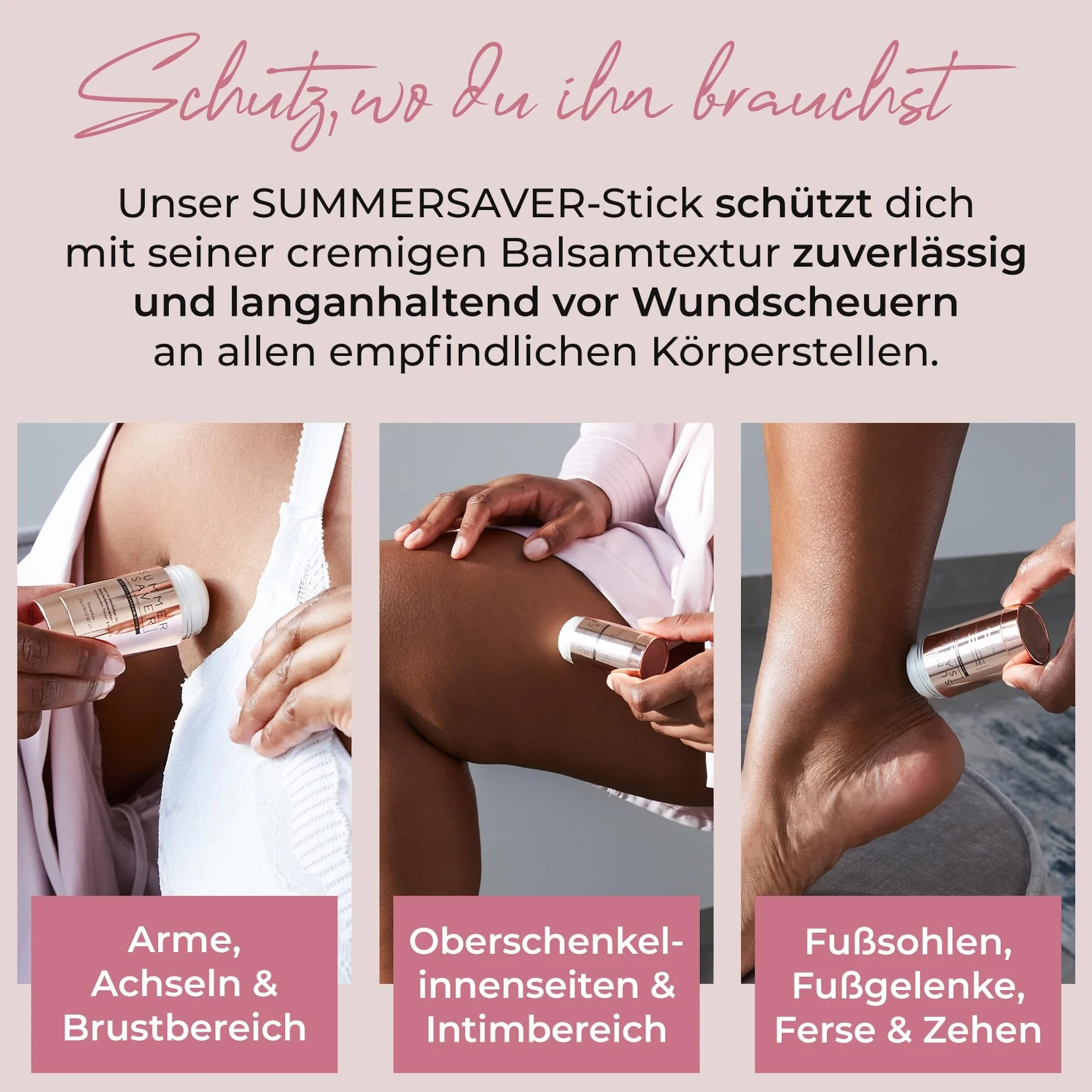 SUMMERSAVER Woman – sztyft przeciw otarciom 25g – do ud, pach i okolic biustonosza – z olejem kokosowym i migdałowym, witaminą E, alantoiną – produkt wegański, przetestowany dermatologicznie