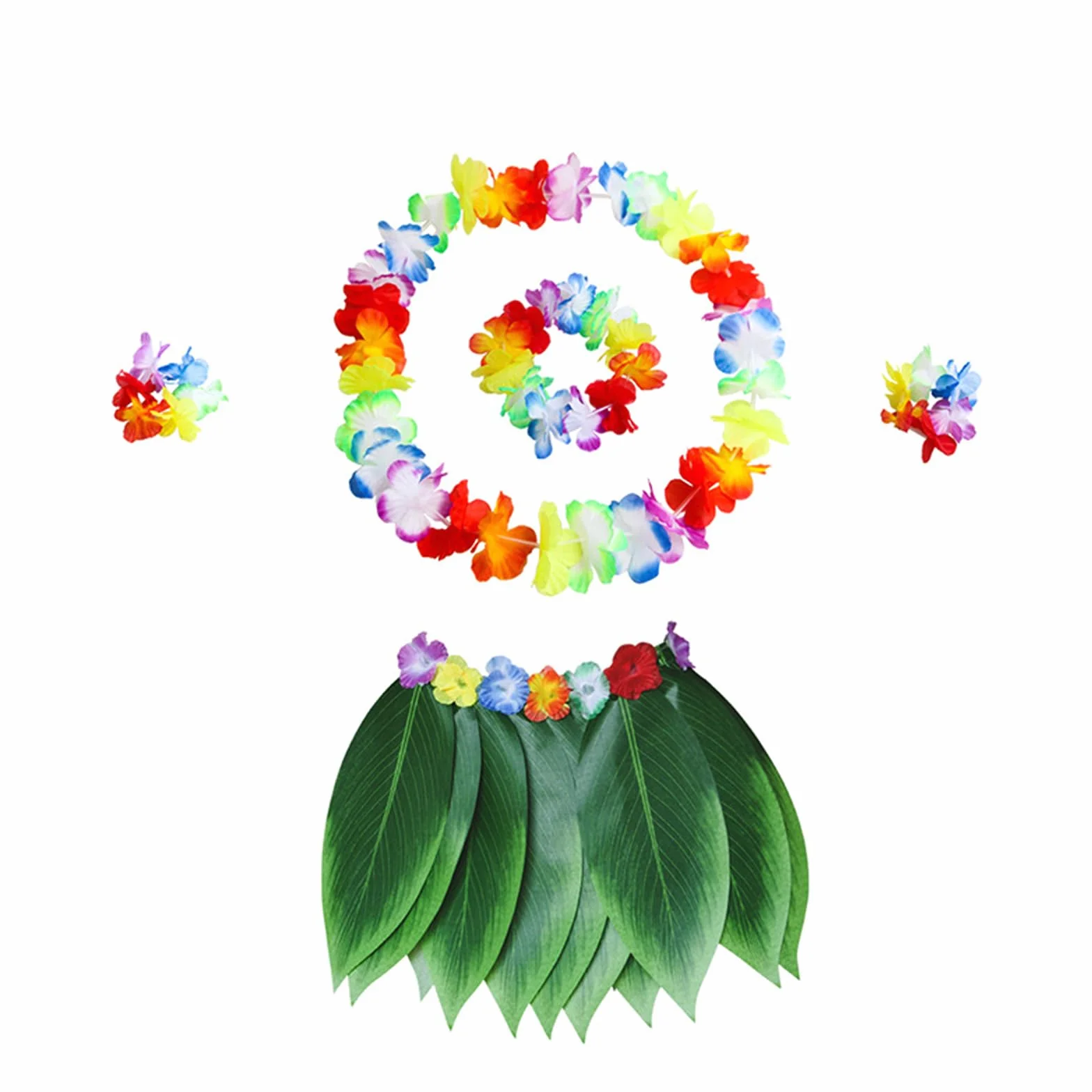 Spódnica Hula z zielonymi liśćmi, hawajski kostium liścia dla dziewcząt, spódnica hula z hawajską spódnicą, hawajski liść Hula, Hawaje kostium tropikalny Luau Birthday Party Supplies (5 sztuk),
