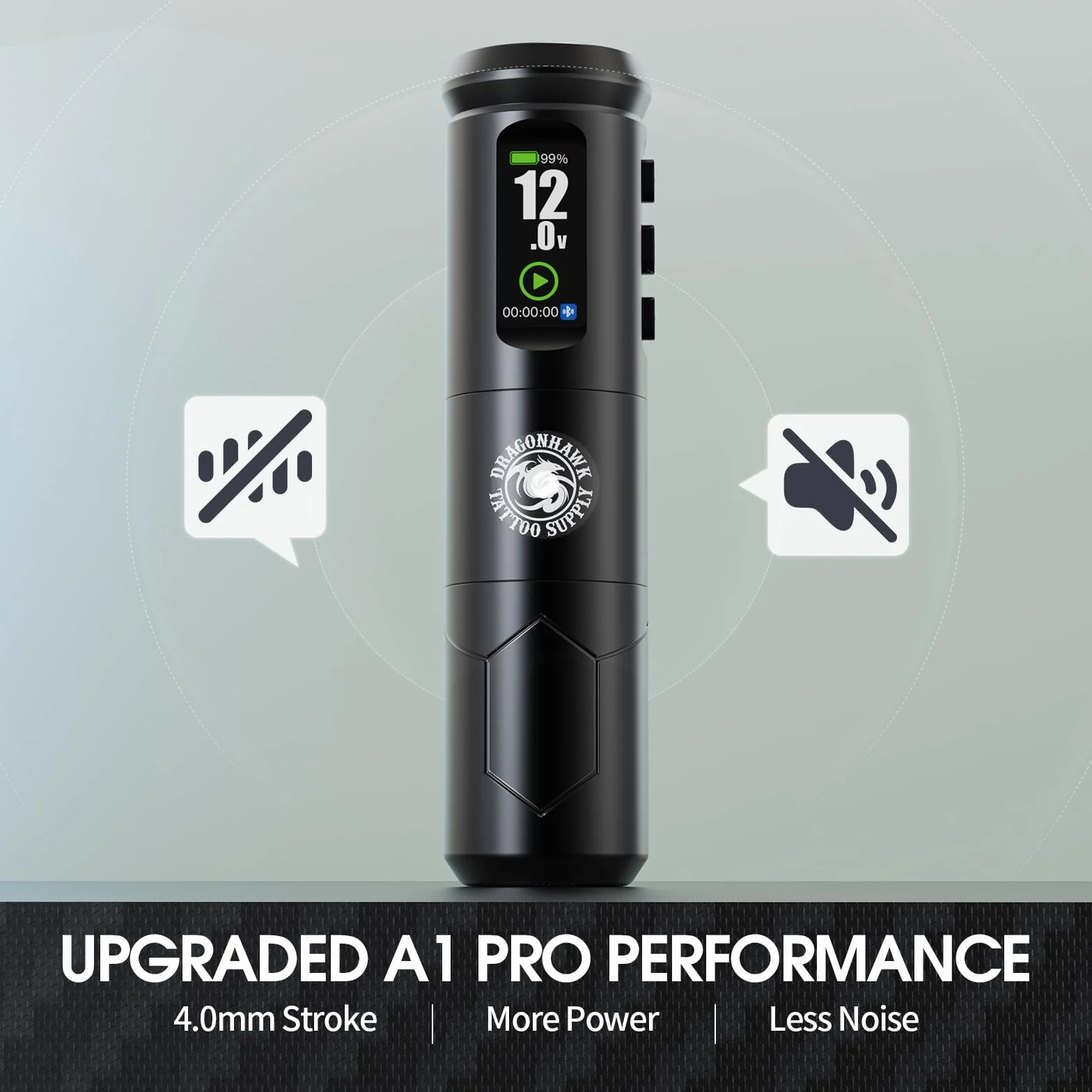 Dragonhawk A1 Pro Tattoo Kit Coreless Gun Pen Machine 4.0mm Stroke 2000mAh Battery 20 Cartridges Needles