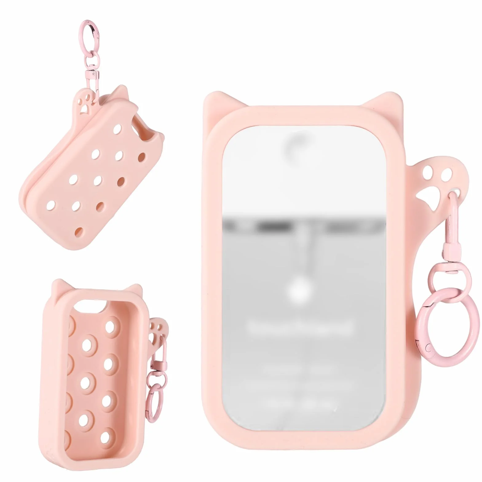 Silikonowe Etui Mgiełkę do Touchland Power Mist i Glow Mist 30ml, Uroczy Kociak Ochronny Uchwyt z Brelokiem Akcesorium do Sprayu Dezynfekcji Rąk Projektowanie Otworów Bez Uroku (Różowy)