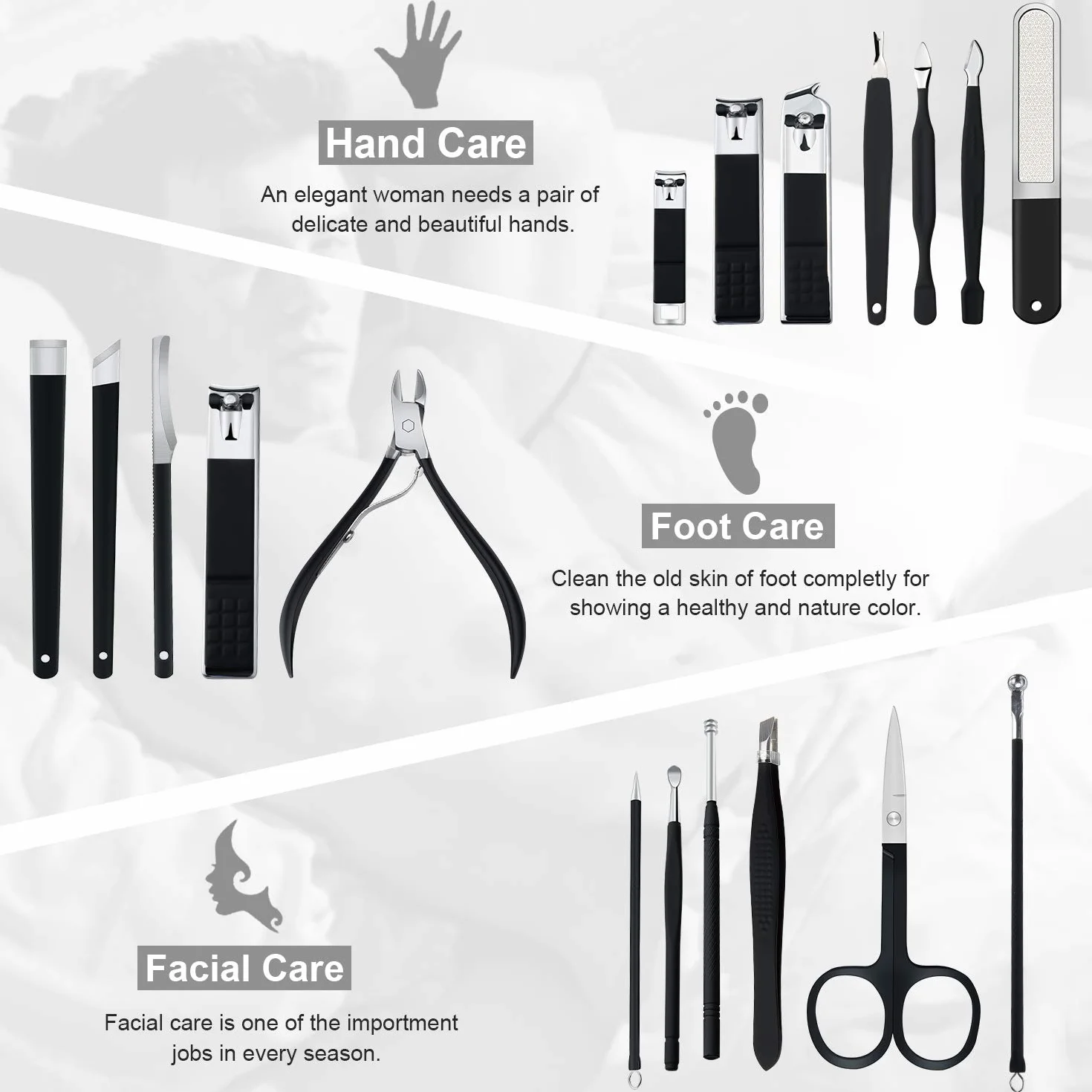 Manicure Set 18szt Profesjonalne Wycinarki do paznokci Zestaw Narzędzia do pielęgnacji pedicure-Narzędzia do pielęgnacji ze stali nierdzewnej do podróży (różowa)